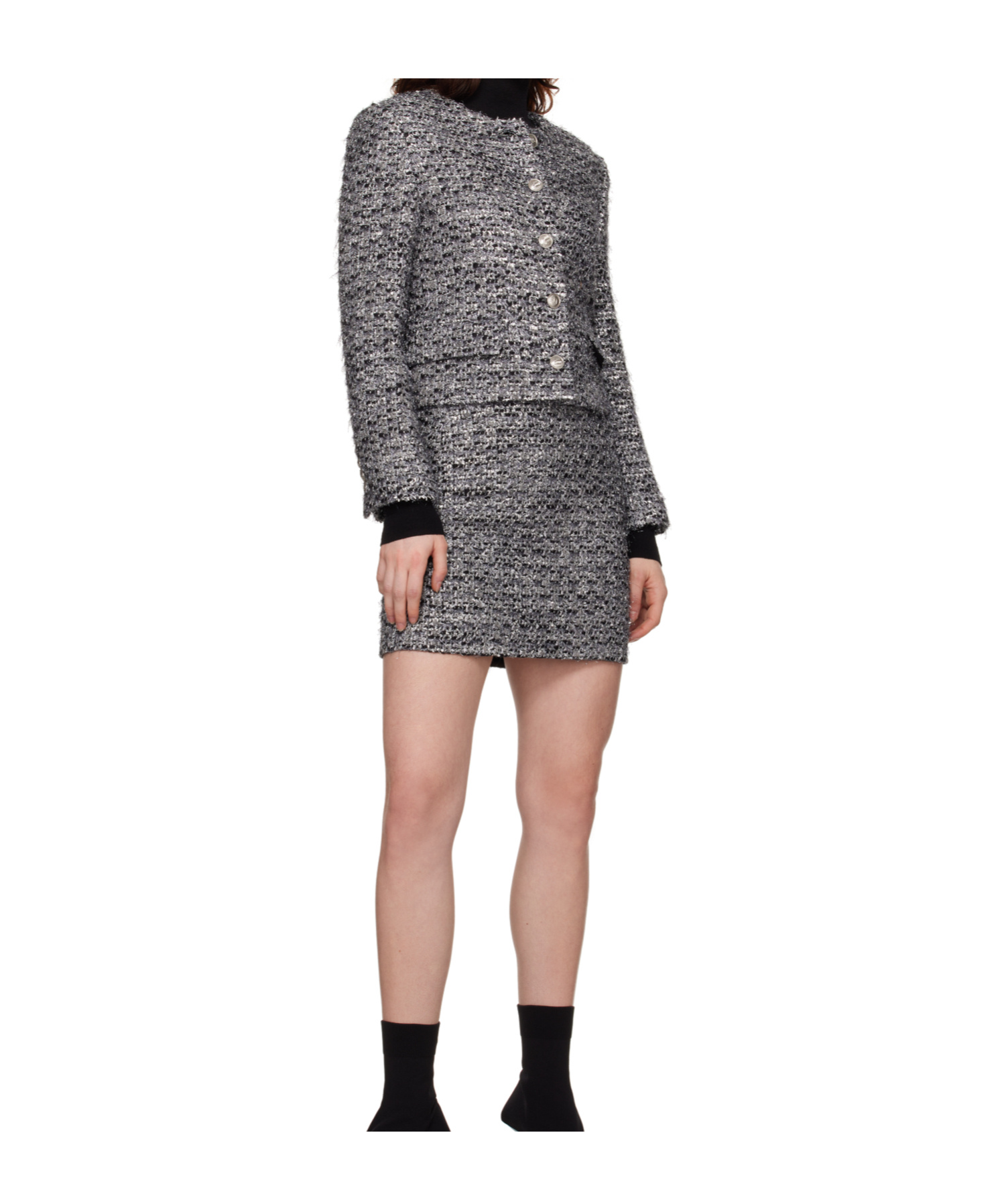 Juunj Round-neck Cropped Jacket In Gray
