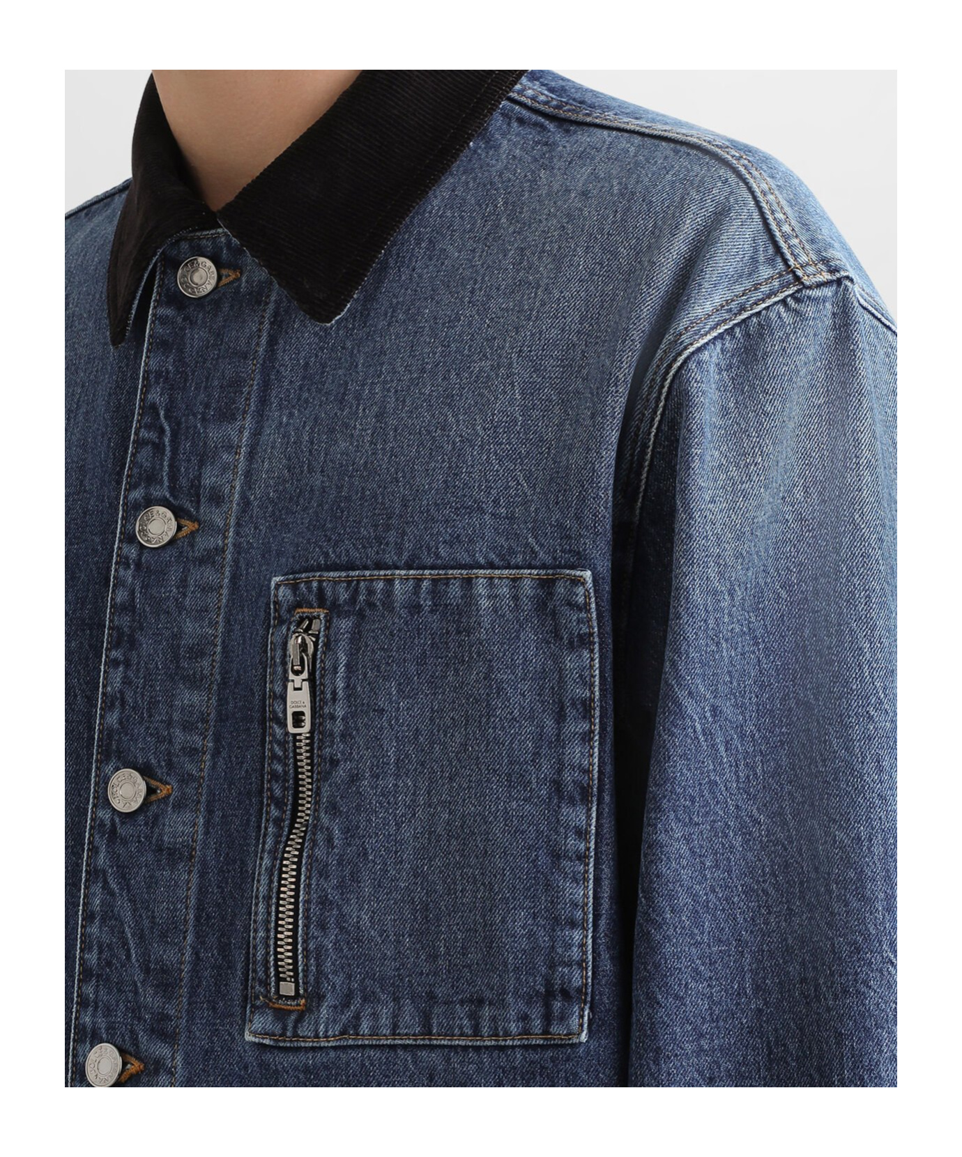 Dolce & Gabbana Corduroy-collar Denim Jacket In Blue