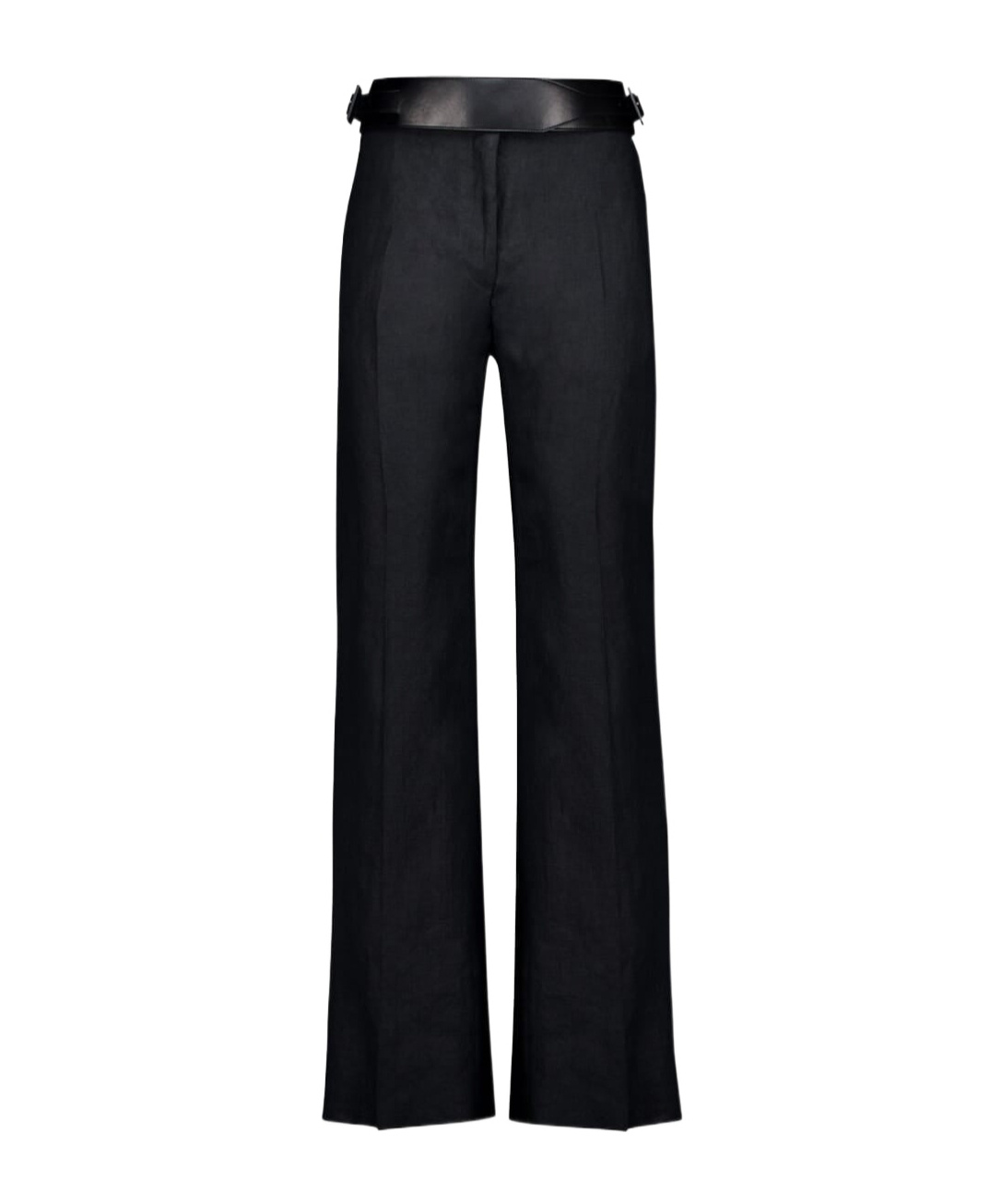 Ferragamo Belted Linen Straight Pants In Black