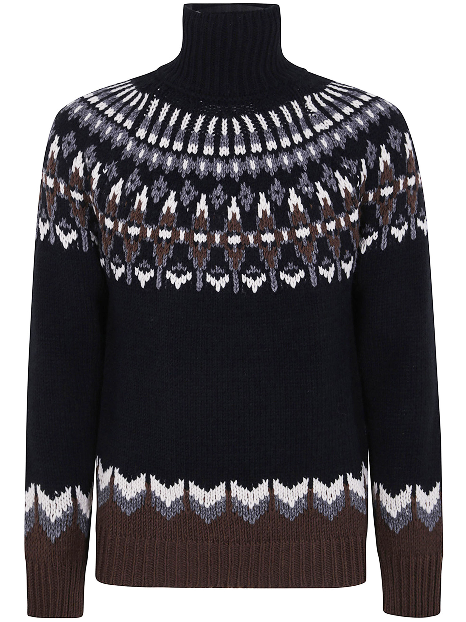Dondup Turtle Neck Sweater With Fair Isle Pattern In Black