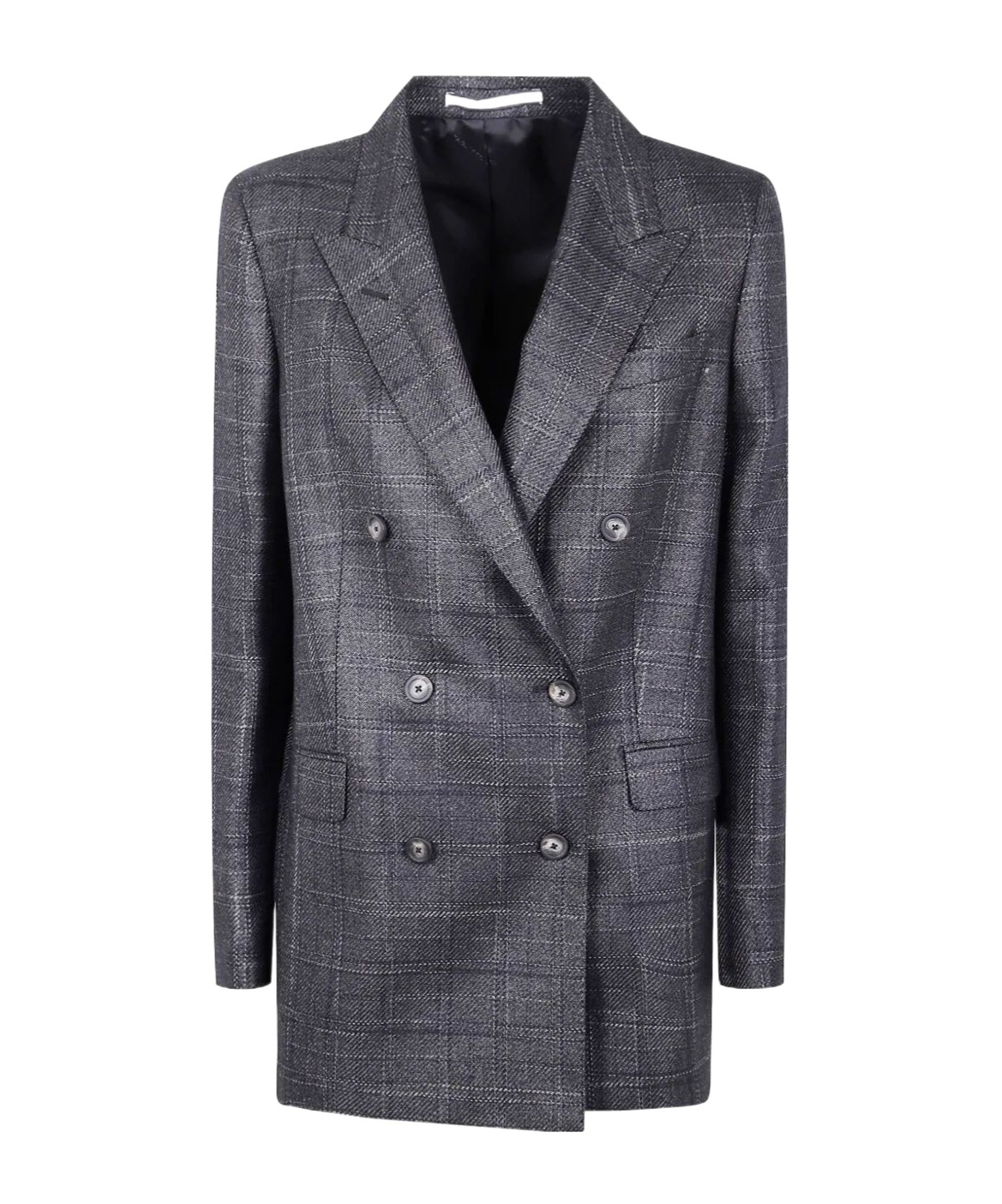 Tagliatore Black Double-breasted Checked Wool Blazer In Gray