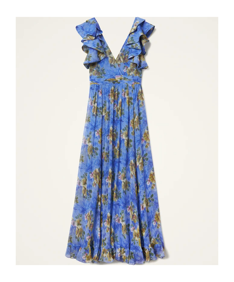 La Doublej Ruffled-details Floral-print Maxi Dress In Blue
