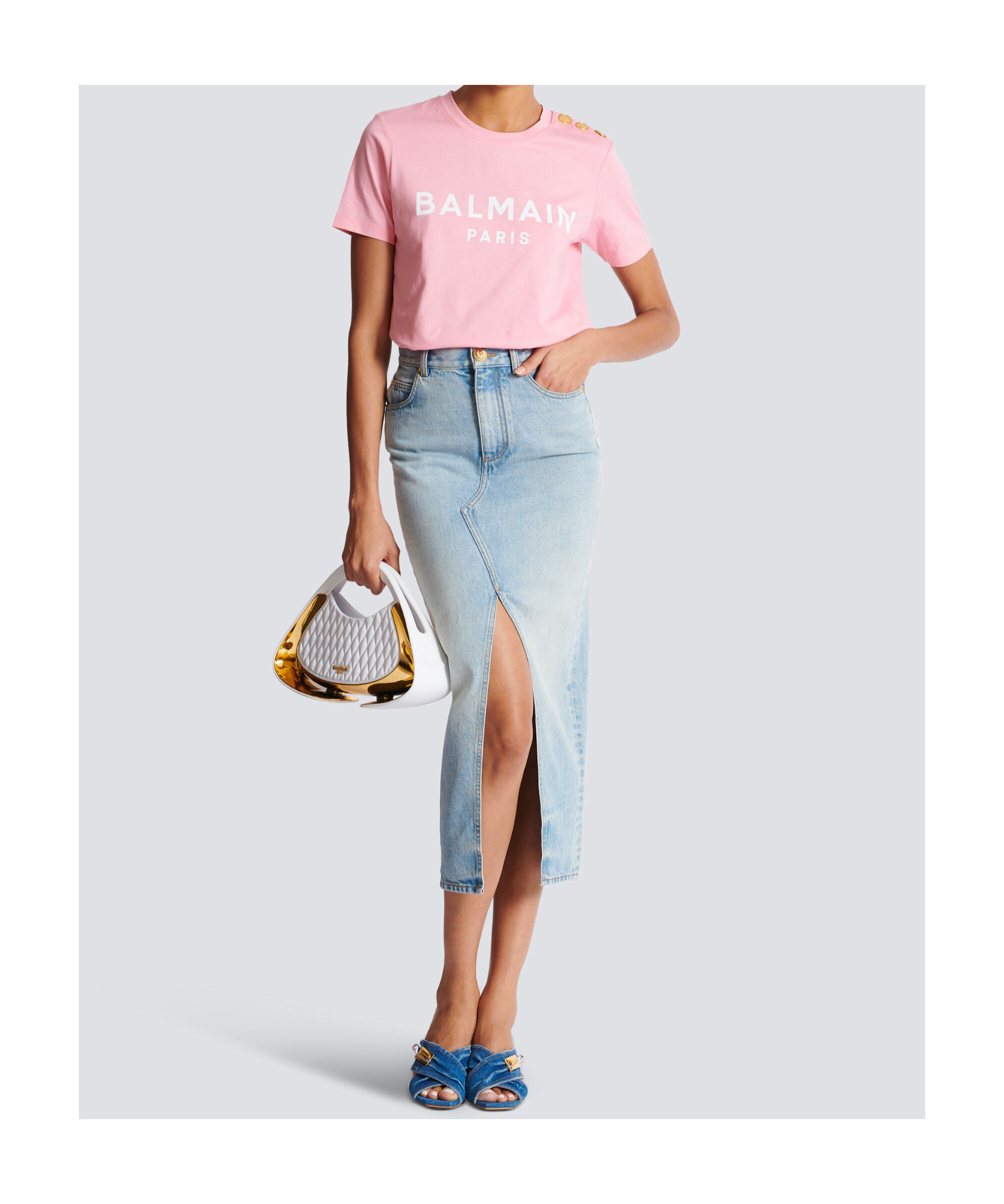 Shop Balmain T-shirt With Paris Print In Pink