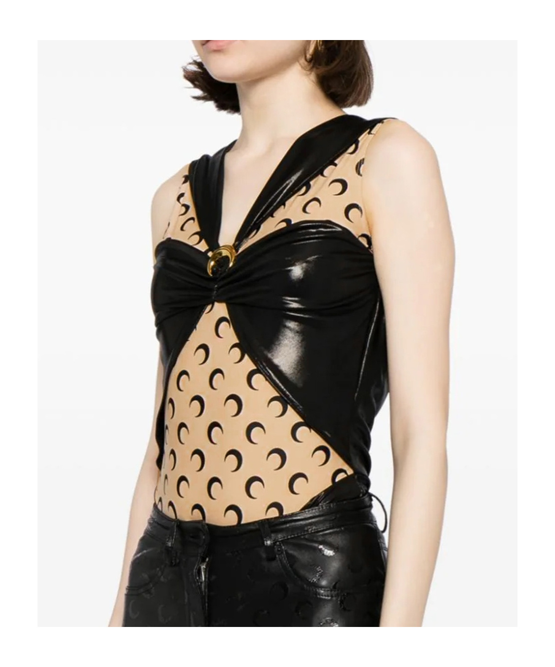 Marine Serre Draped Viscose Bodysuit In Black