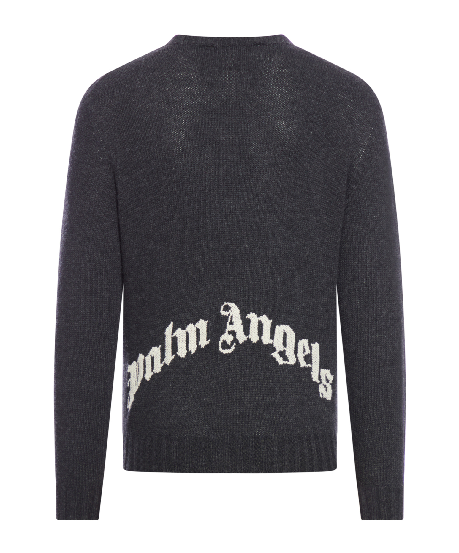 Palm Angels Men Curved Logo Sweater Knit Round Neck In Black