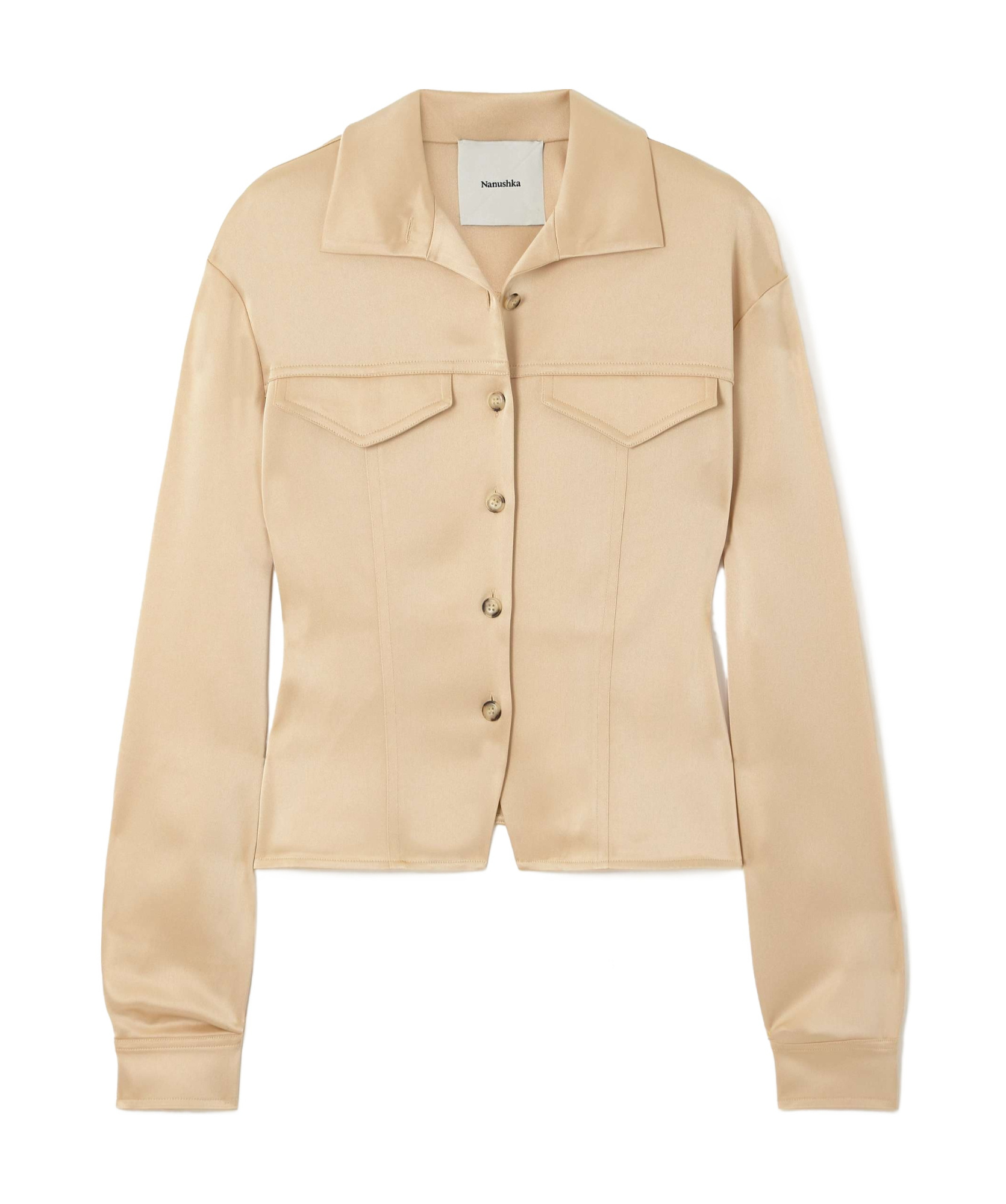 Nanushka Gitta Satin Shirt In Nude