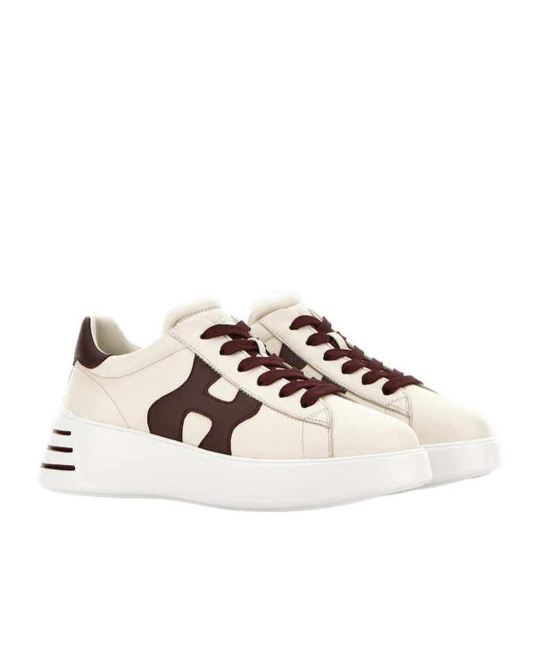Hogan H564 Ivory Leather Low-top Sneakers In Burgundy
