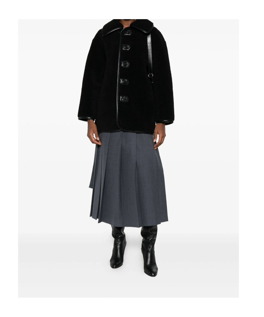 Low Classic Button-fastening Teddy Jacket In Black