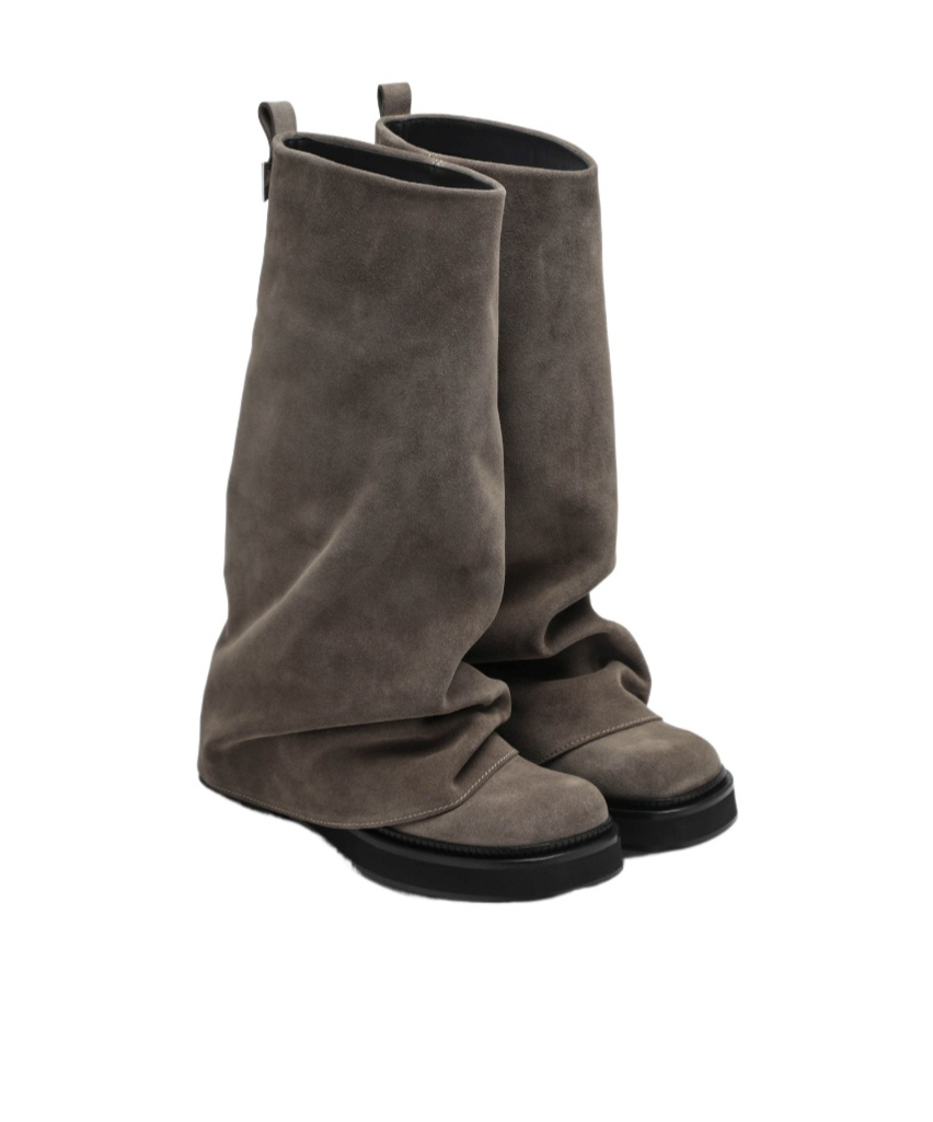 Attico Robin Taupe Suede Combat Boots In Black