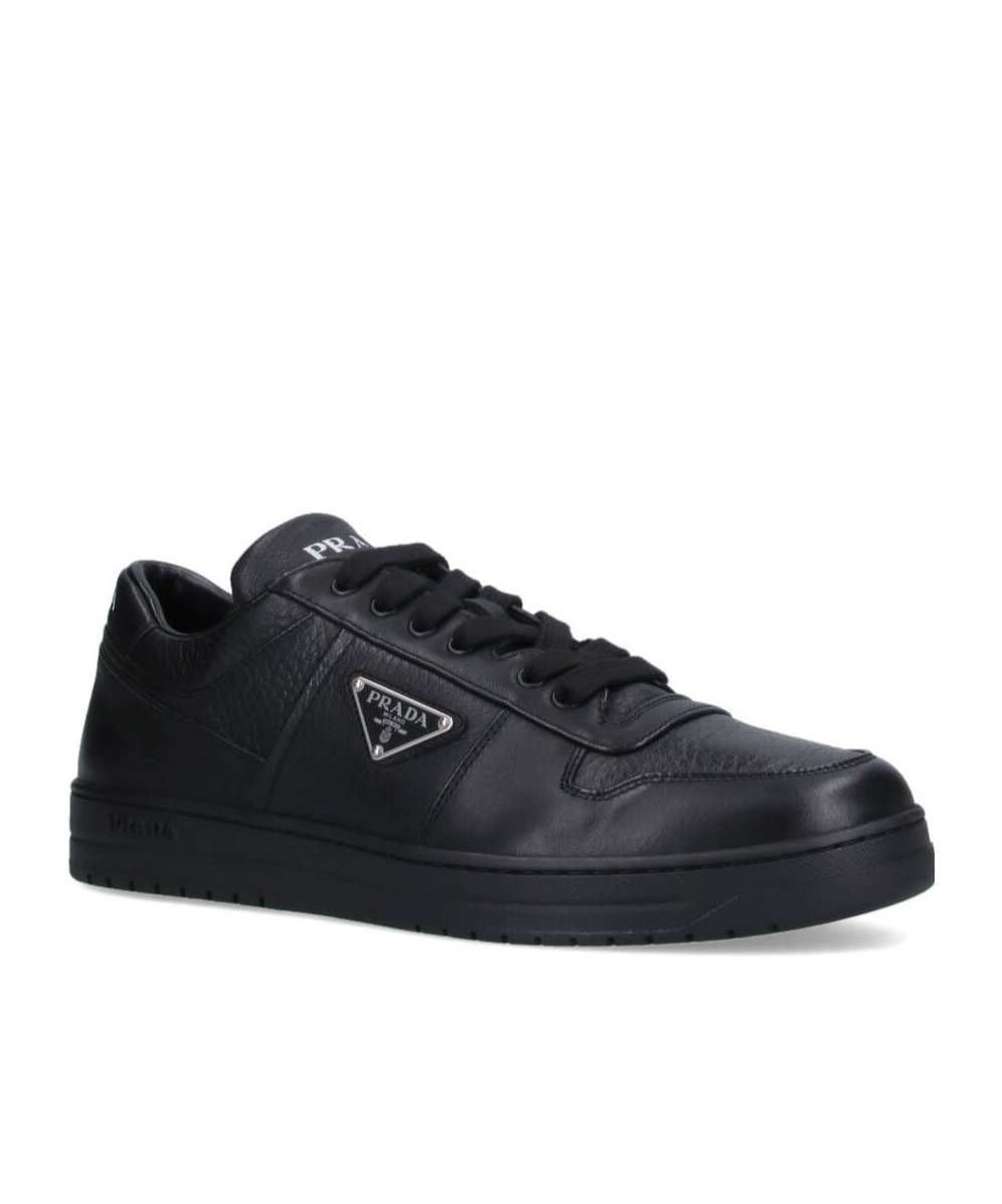 Prada Leather Sneakers With Embellished Inserts And Padded Ankle In Black