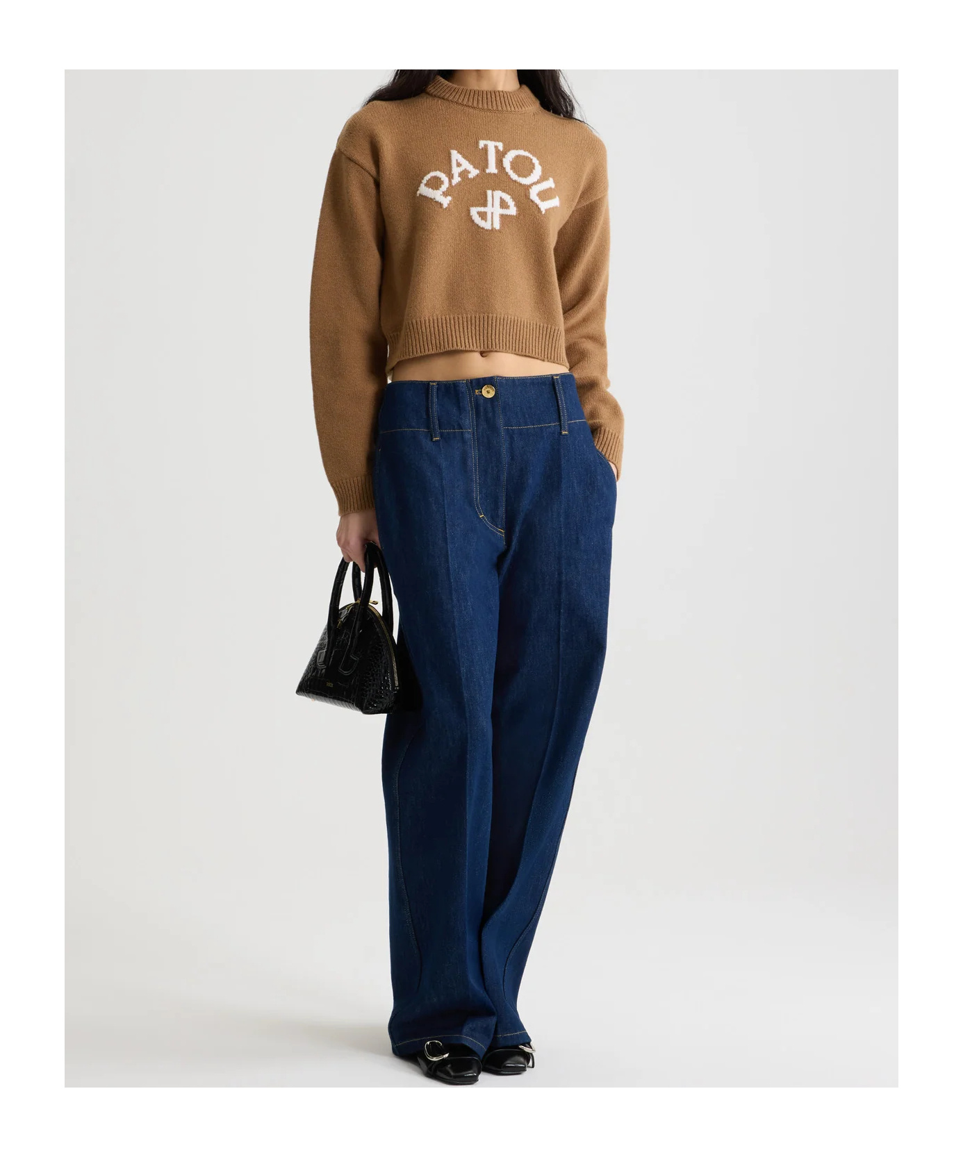 Patou Ribbed Hem Cropped Knitwear In Brown