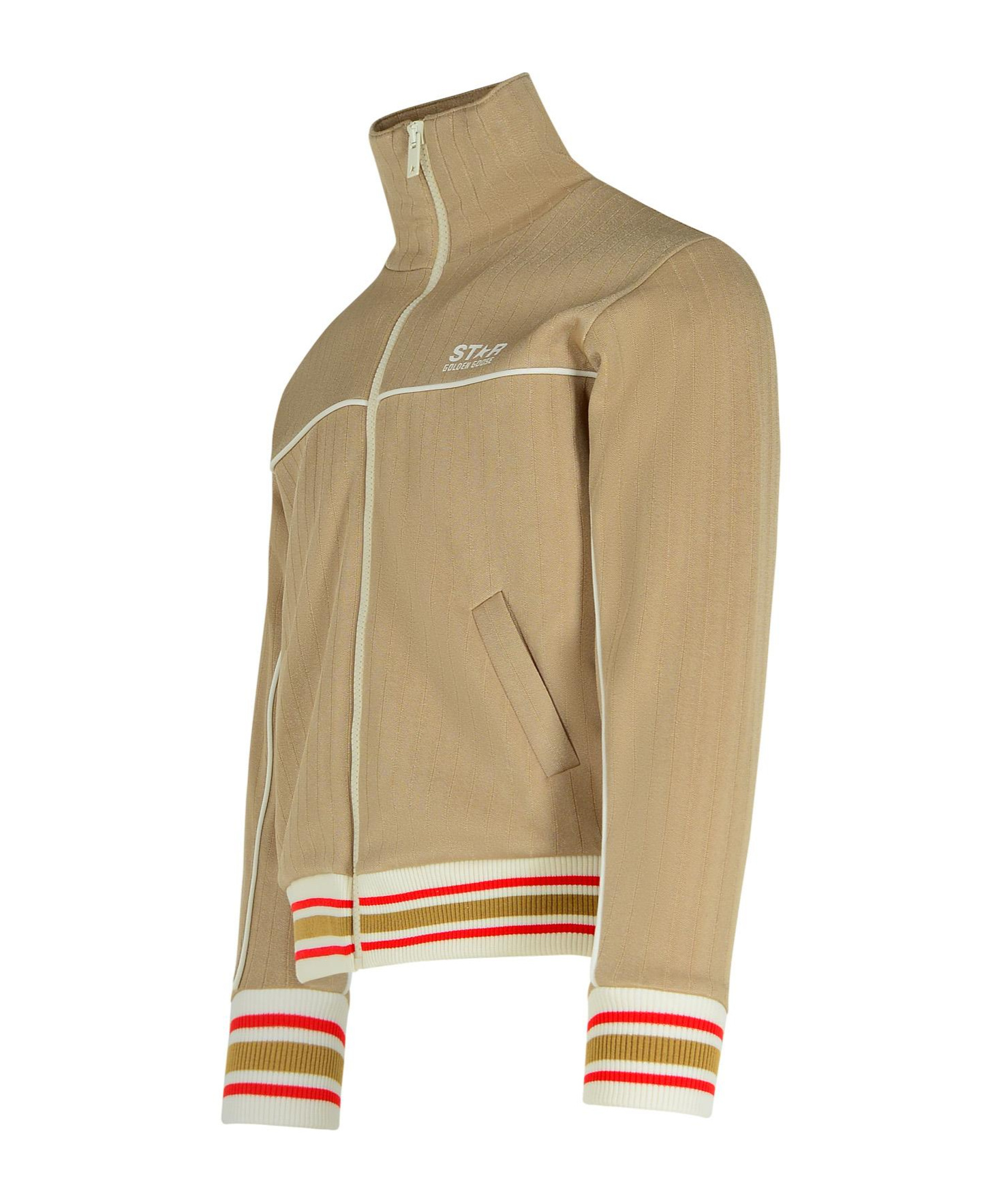 Golden Goose Womens Light Beige Zipped Sweatshirt With White Logo In Nude