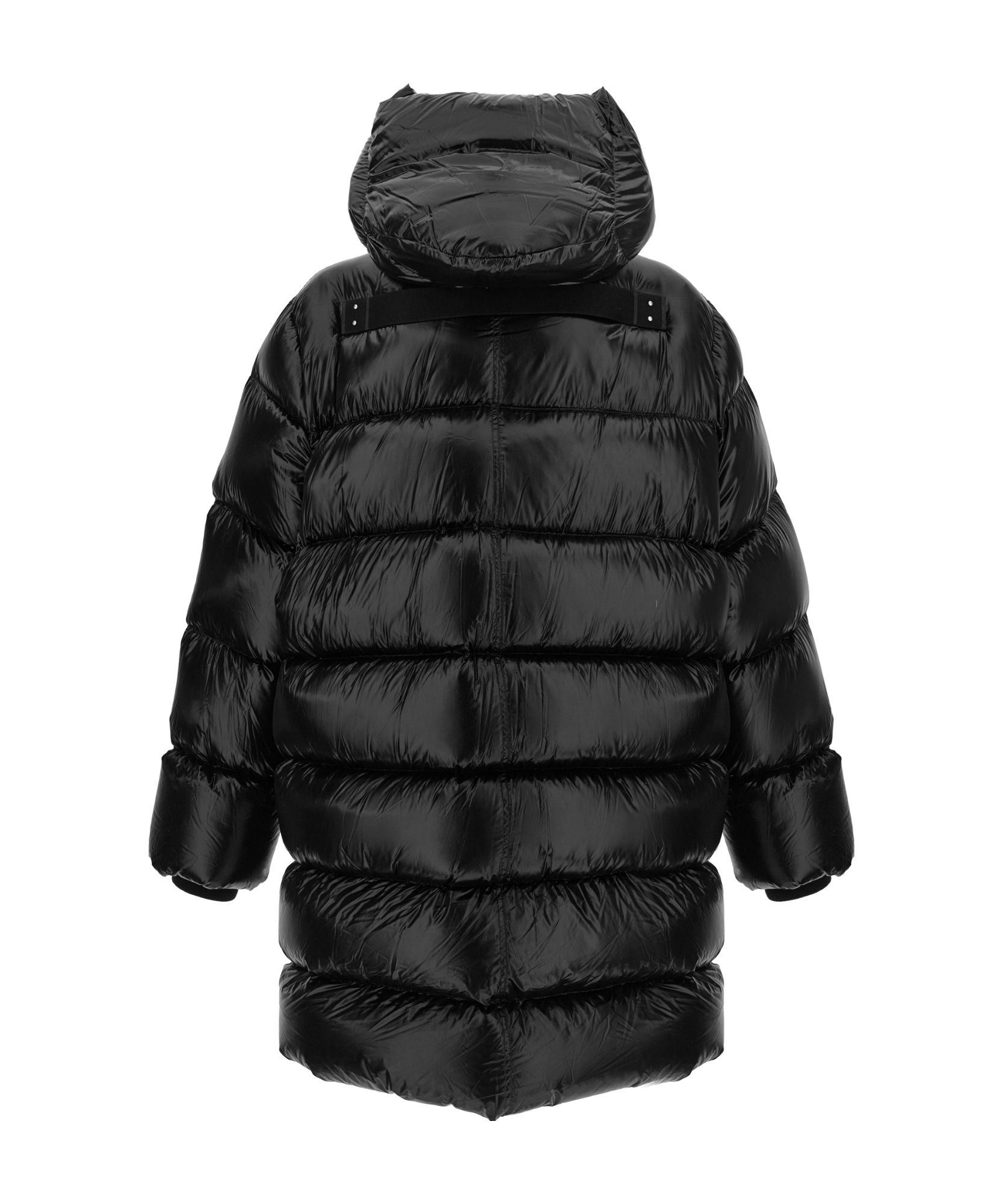 Rick Owens Quilted Black Down Coat With Design In Black