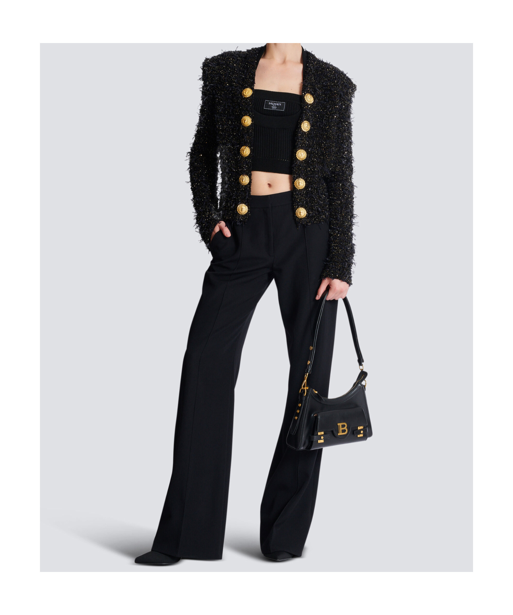 Shop Balmain Edge-to-edge Tweed Jacket In Black