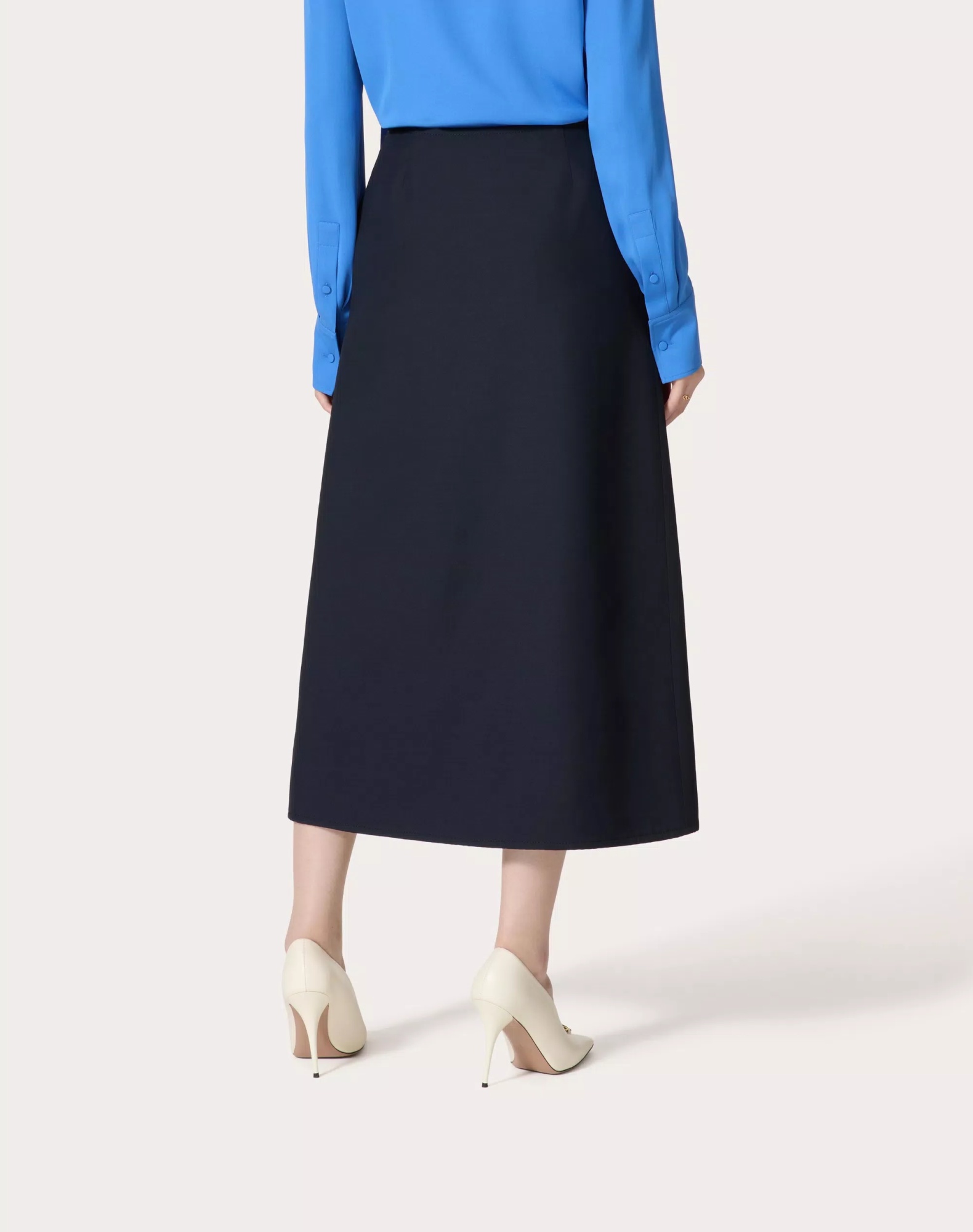 Valentino Crepe Couture Midi Skirt Woman Navy 38 In Blue