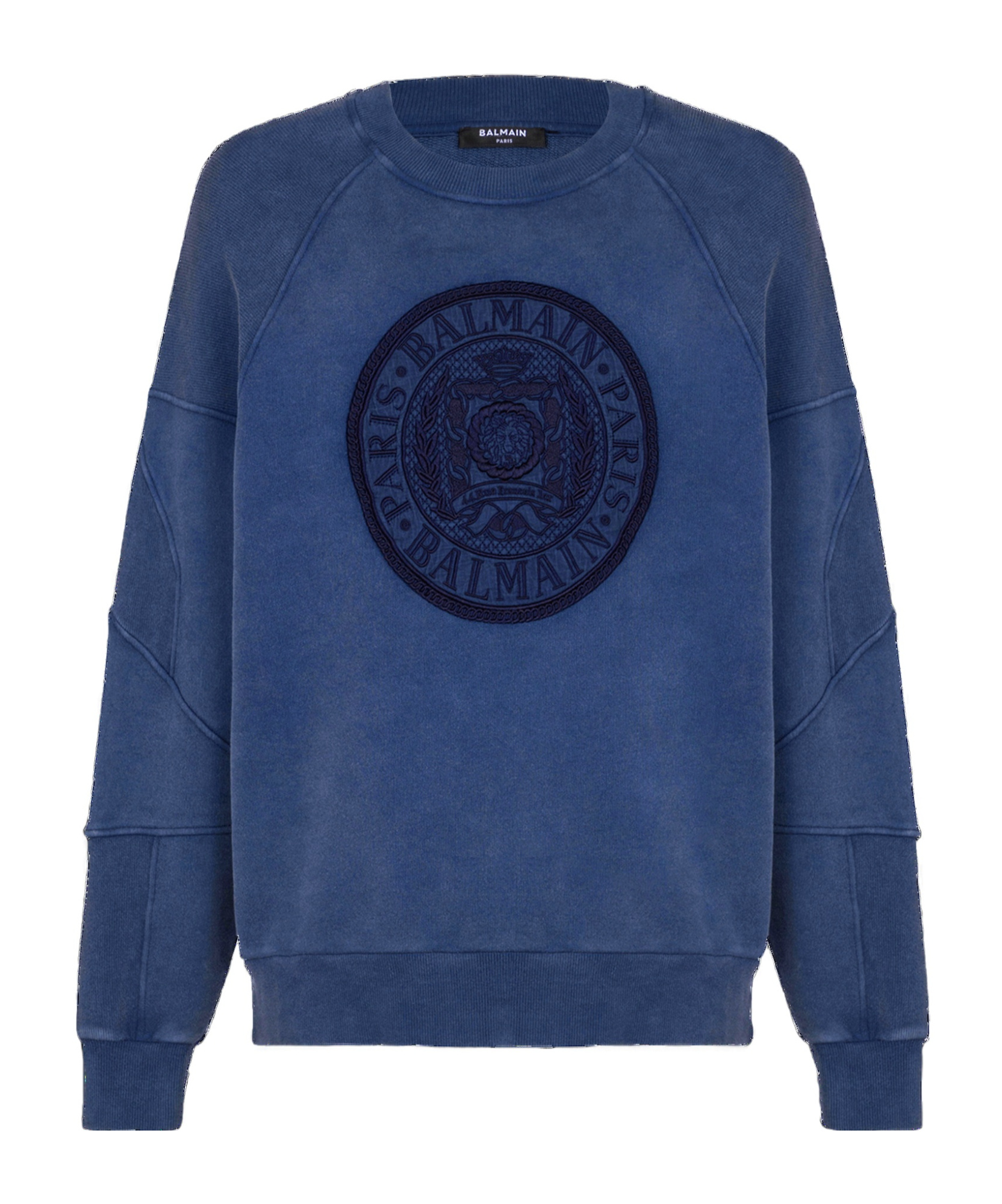 Balmain Coin Embroidered Crewneck Sweatshirt In Blue