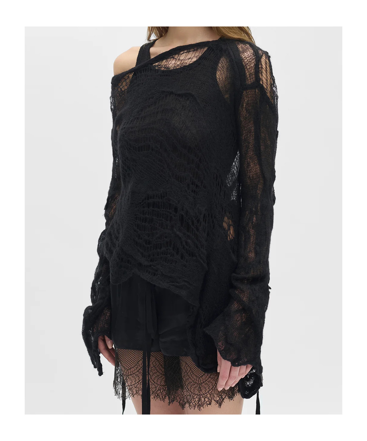 Ann Demeulemeester Cilia Off-shoulder Sweater In Black
