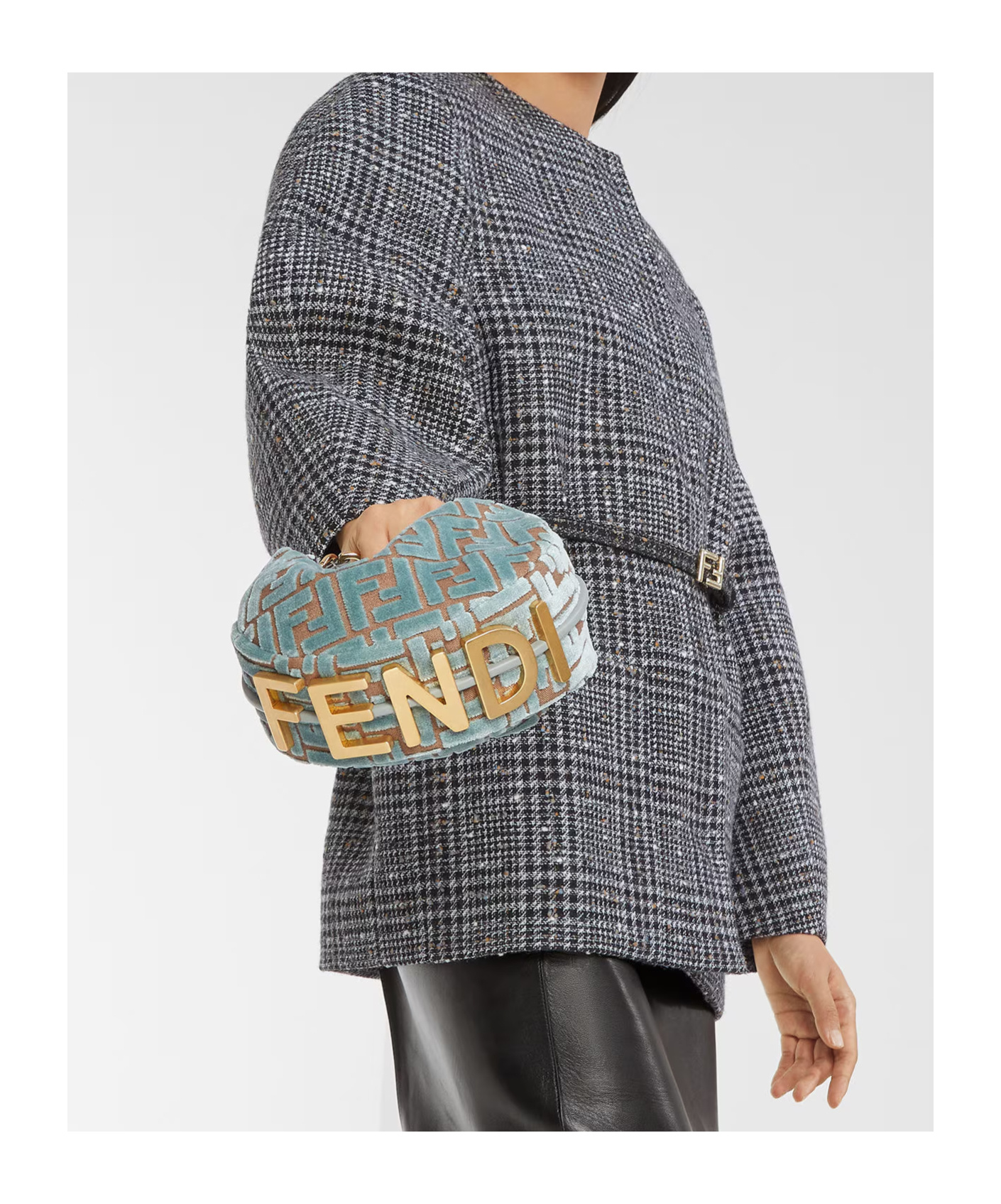 Fendi Mini Graphy Jacquard Shoulder Bag In Green