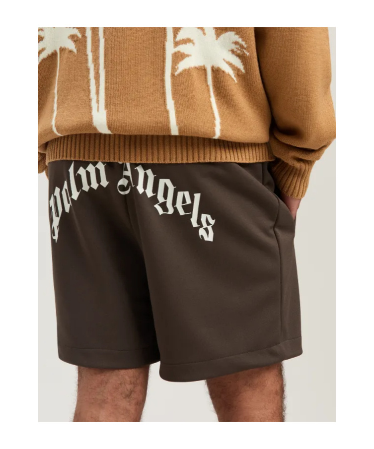 Palm Angels Curved Logo Track Shorts In Brown