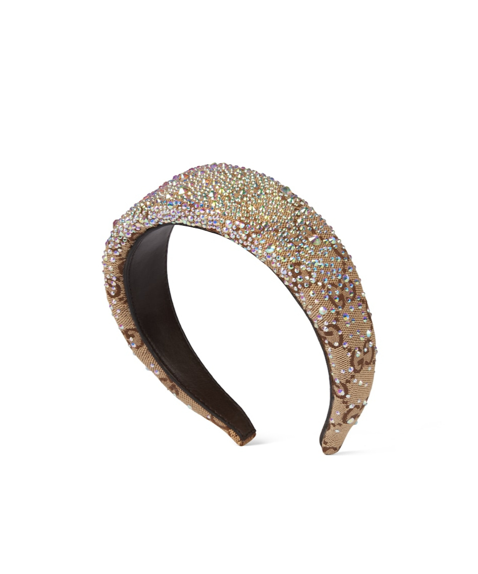 Shop Gucci Gg Canvas Hairband With Crystals In Multicolor
