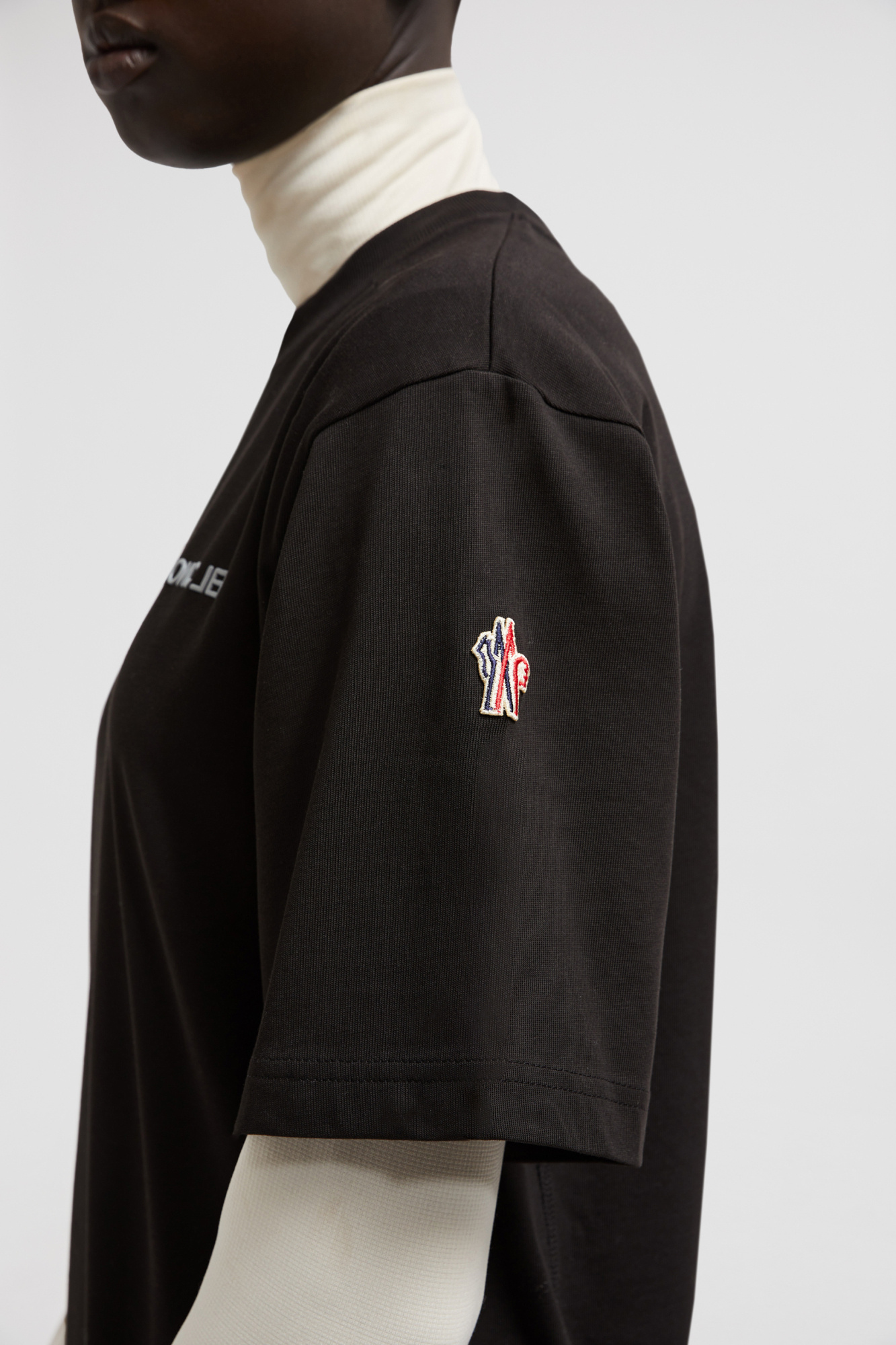 Moncler Branded Crew Neck Cotton Jersey T-shirt In Black