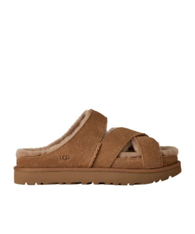 Ugg Chestnut Suede Greenport Cross Strap Sandals In Brown