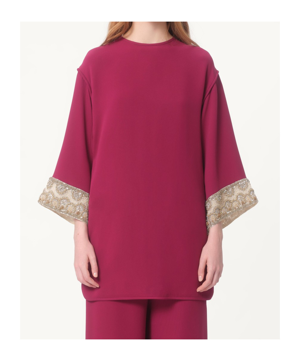 Valentino Womens Phalaris Magenta Cady Couture Embroidered Silk Top In Red