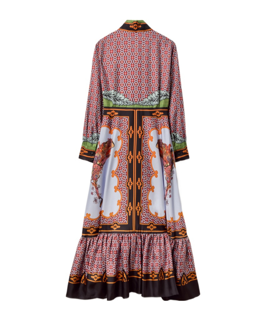 La Doublej Long-sleeved Patterned Silk Midi Day Dress In Pink