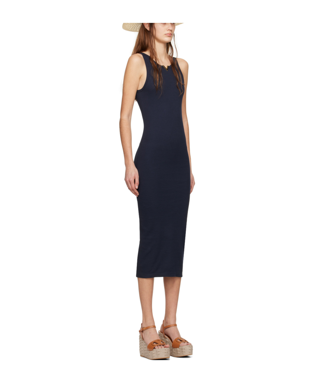 VALENTINO LOGO-PLAQUE RIBBED MAXI DRESS