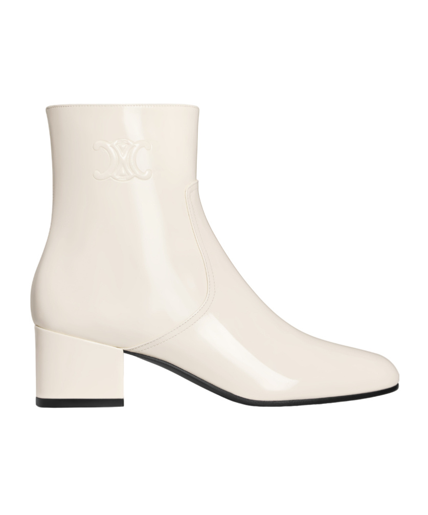 Celine Triomphe Zipped Logo Short Boots In White