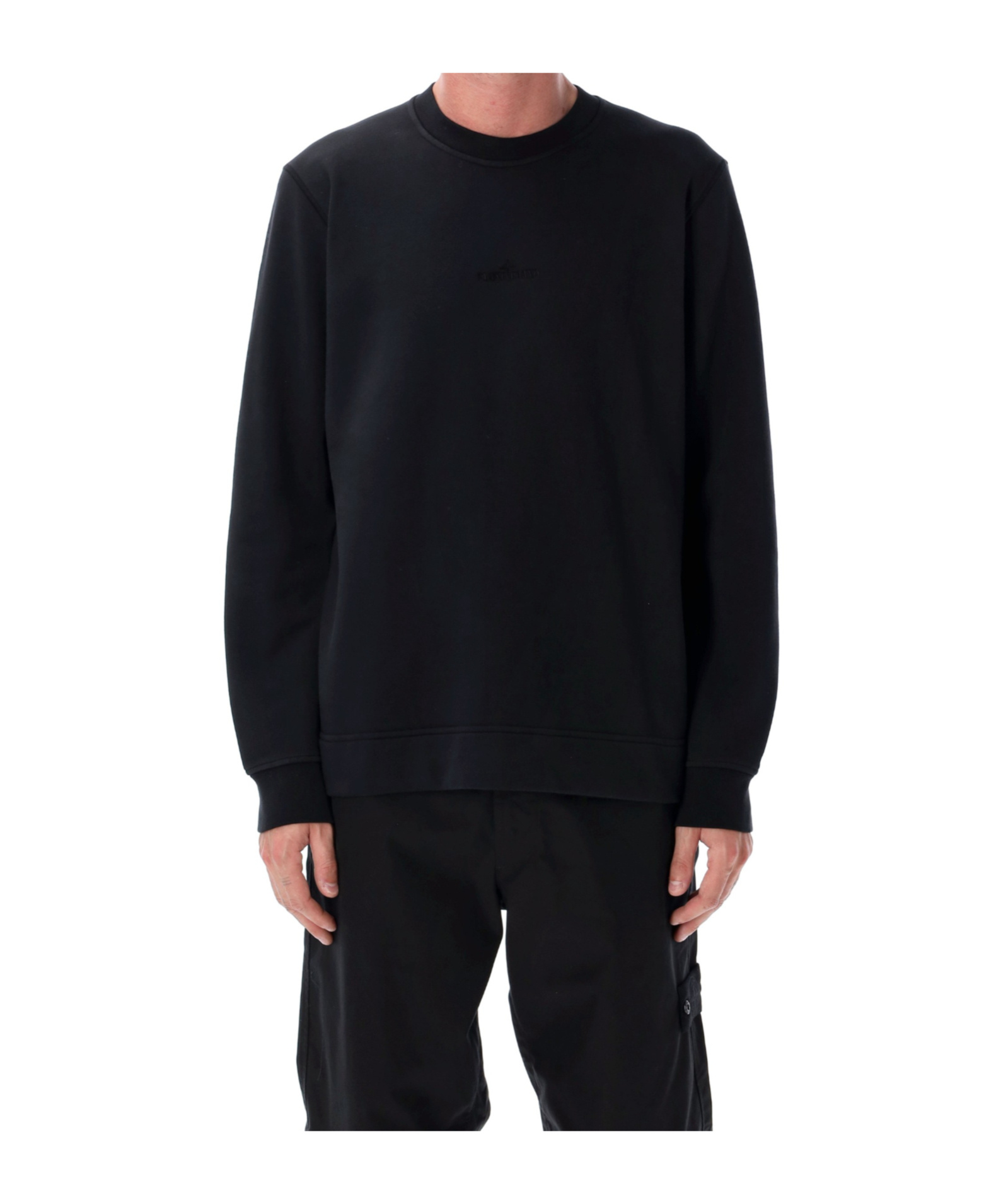 Stone Island Cotton Fleece Crew Neck Long Sleeve Sweatshirt In Black