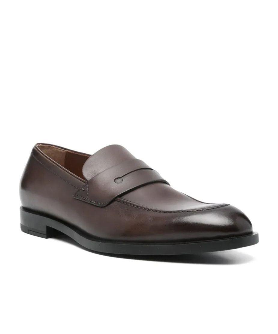 Zegna Leather Penny Loafers In Black
