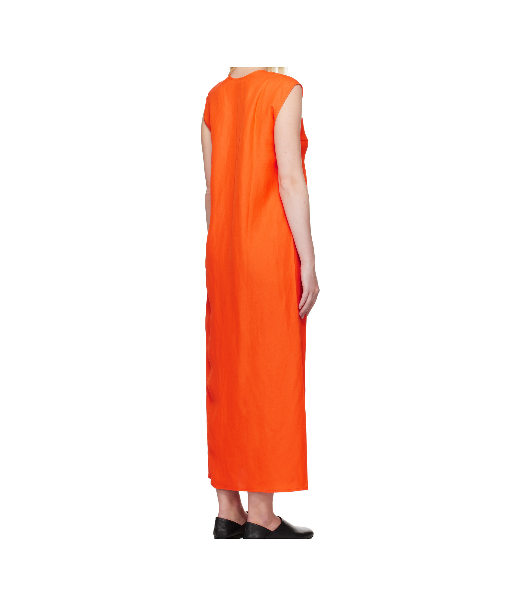 Studio Nicholson Orange Lise Linen Midi Dress In Red