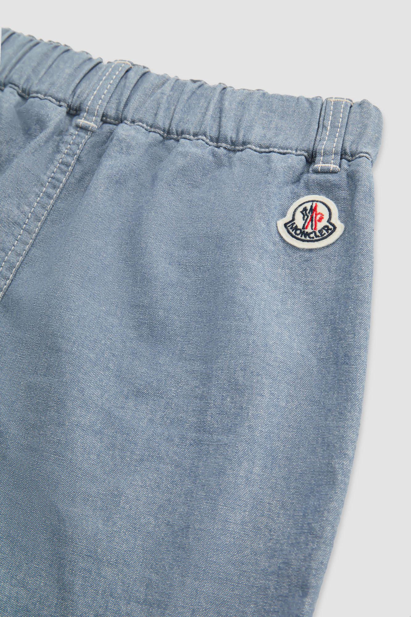 Moncler Cotton Chambray Shorts In Light Blue