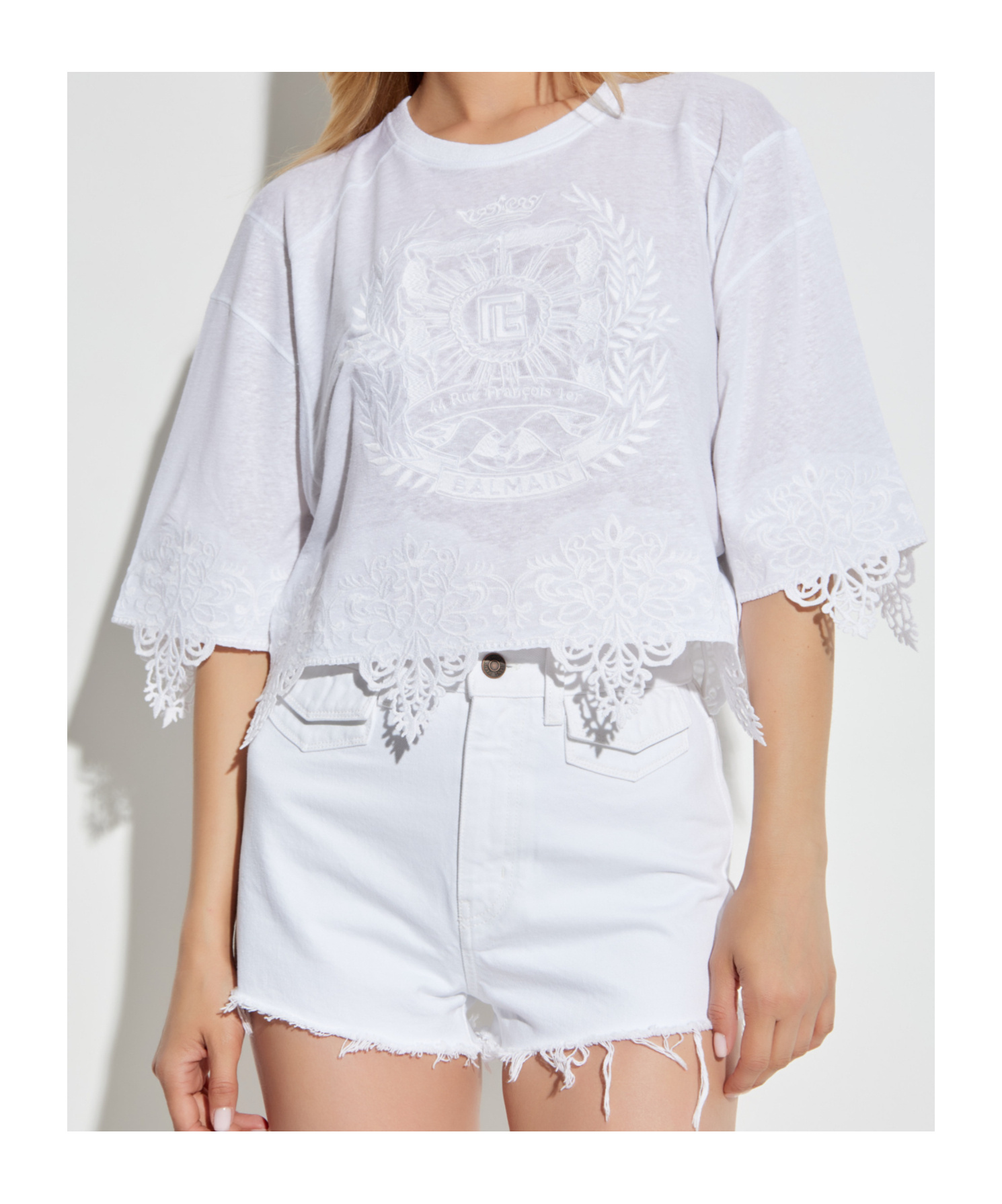 Balmain Logo Emroidered Oversize Top In Silver