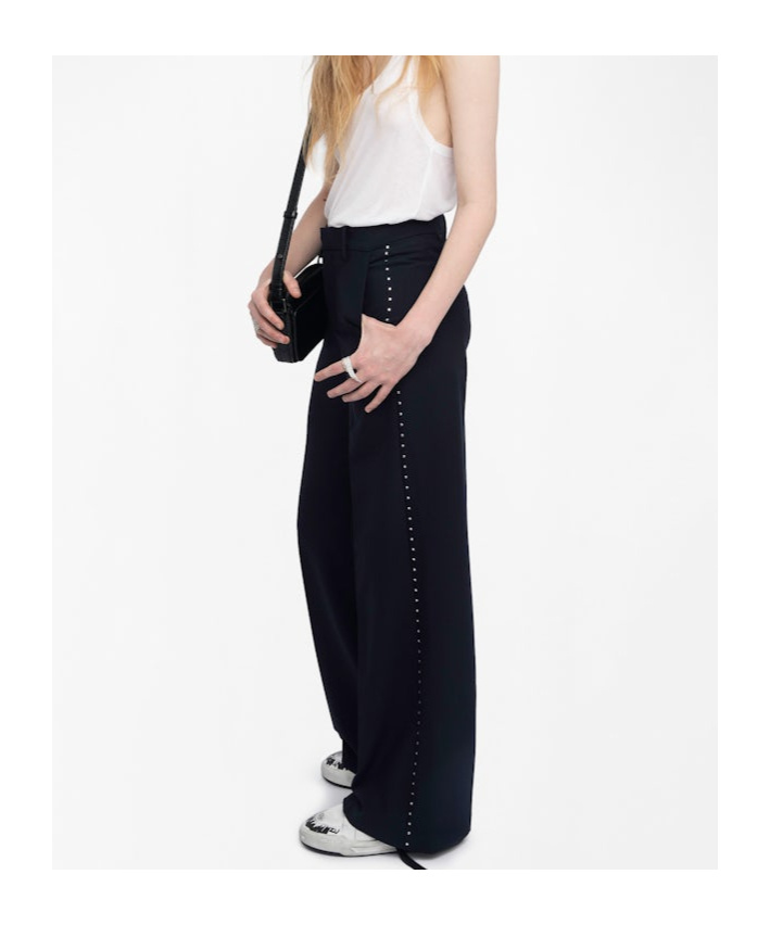 Zadig & Voltaire Womens Encre Panol Rhinestone-embellished Wide-leg High-rise Stretch-woven Trousers In Blue