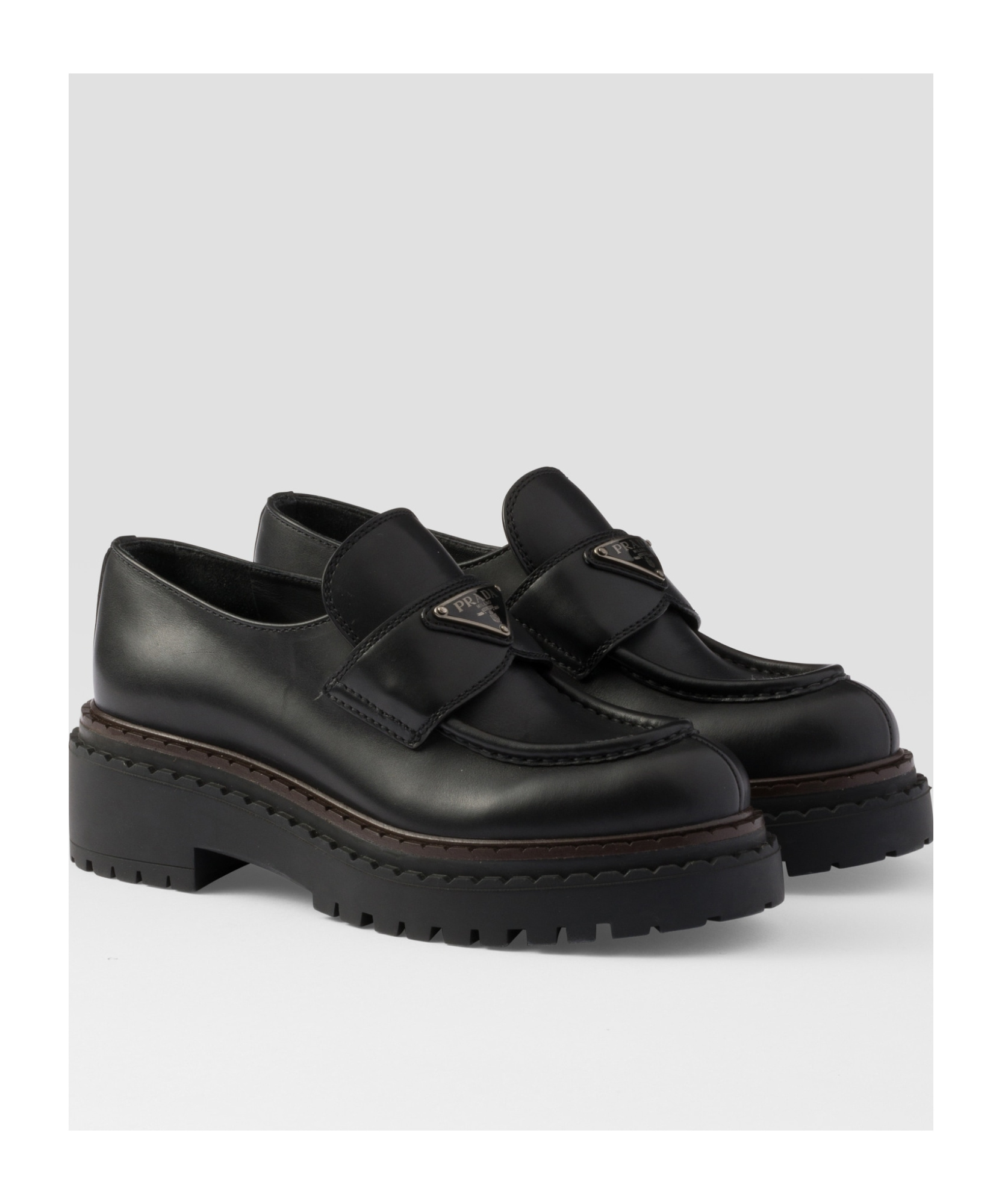 Prada Chocolate Black Brushed Leather Moccasin Women