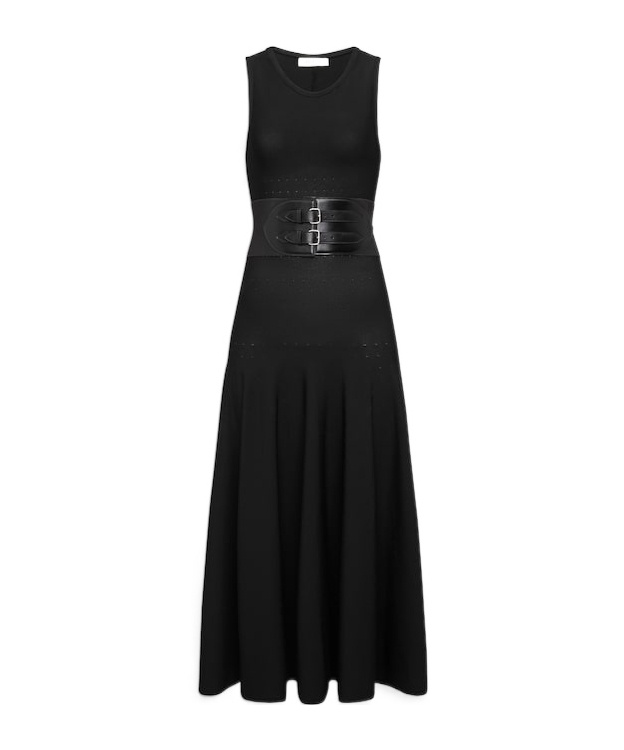ALAÏA ALAÏA SLEEVELESS BELTED MIDI DRESS