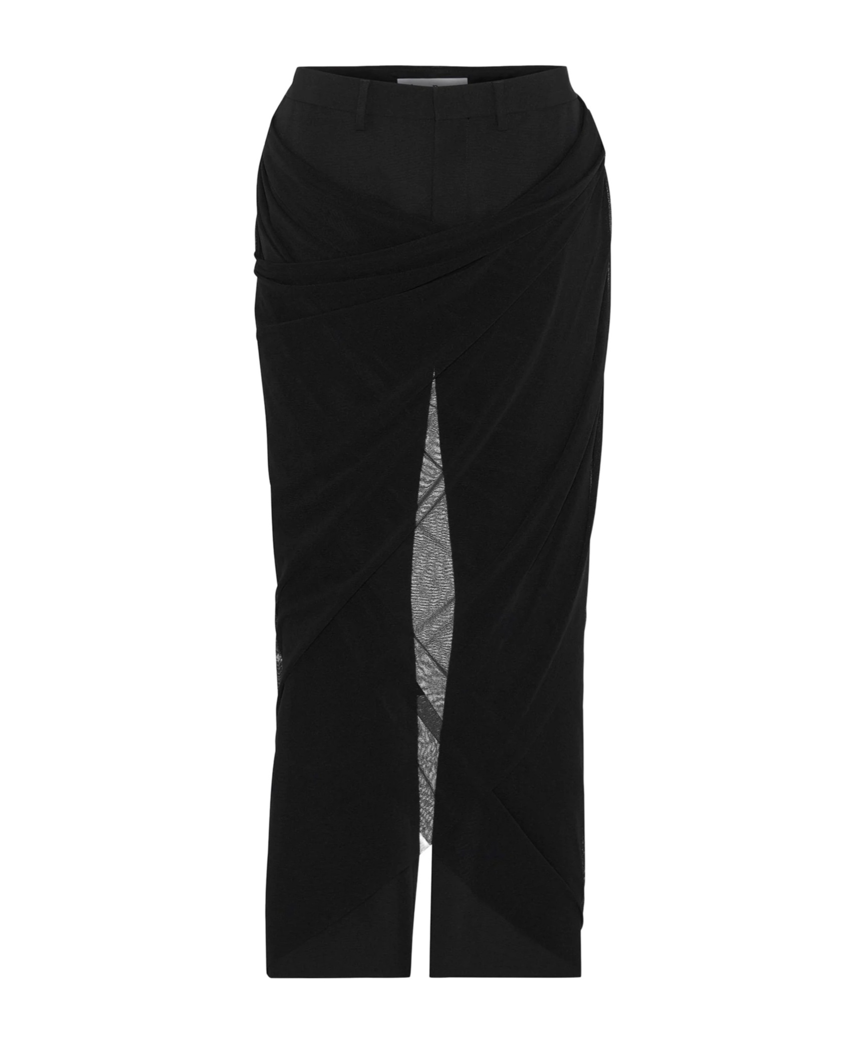 Jean Paul Gaultier Straight Leg Trousers With Draped Tulle Overlay In Black