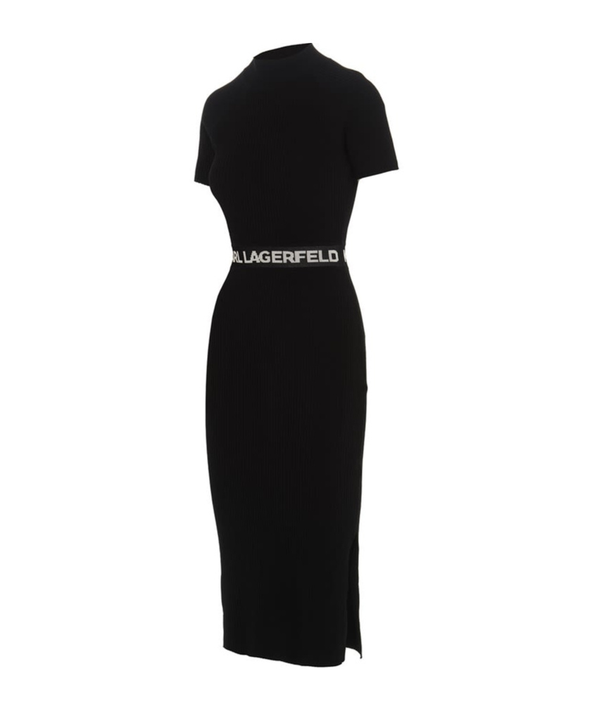 KARL LAGERFELD LOGO-WAIST KNITTED DRESS
