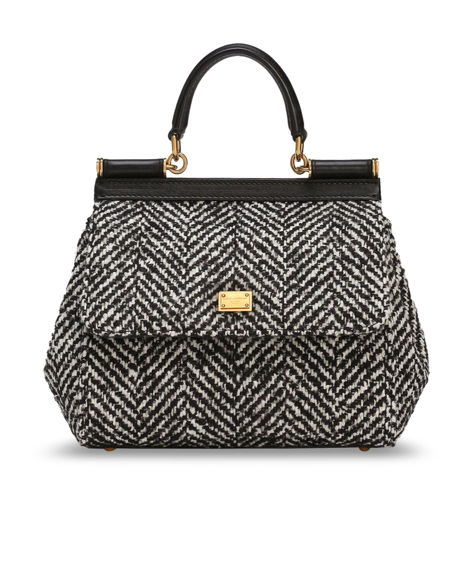 Dolce & Gabbana Women Sicily Medium Chevron Fabric Shoulder Bag In Black