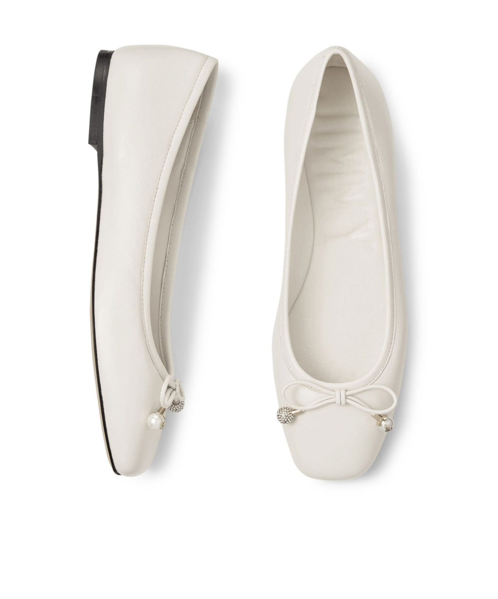Jimmy Choo Elme Embellished Leather Ballet Flats In White