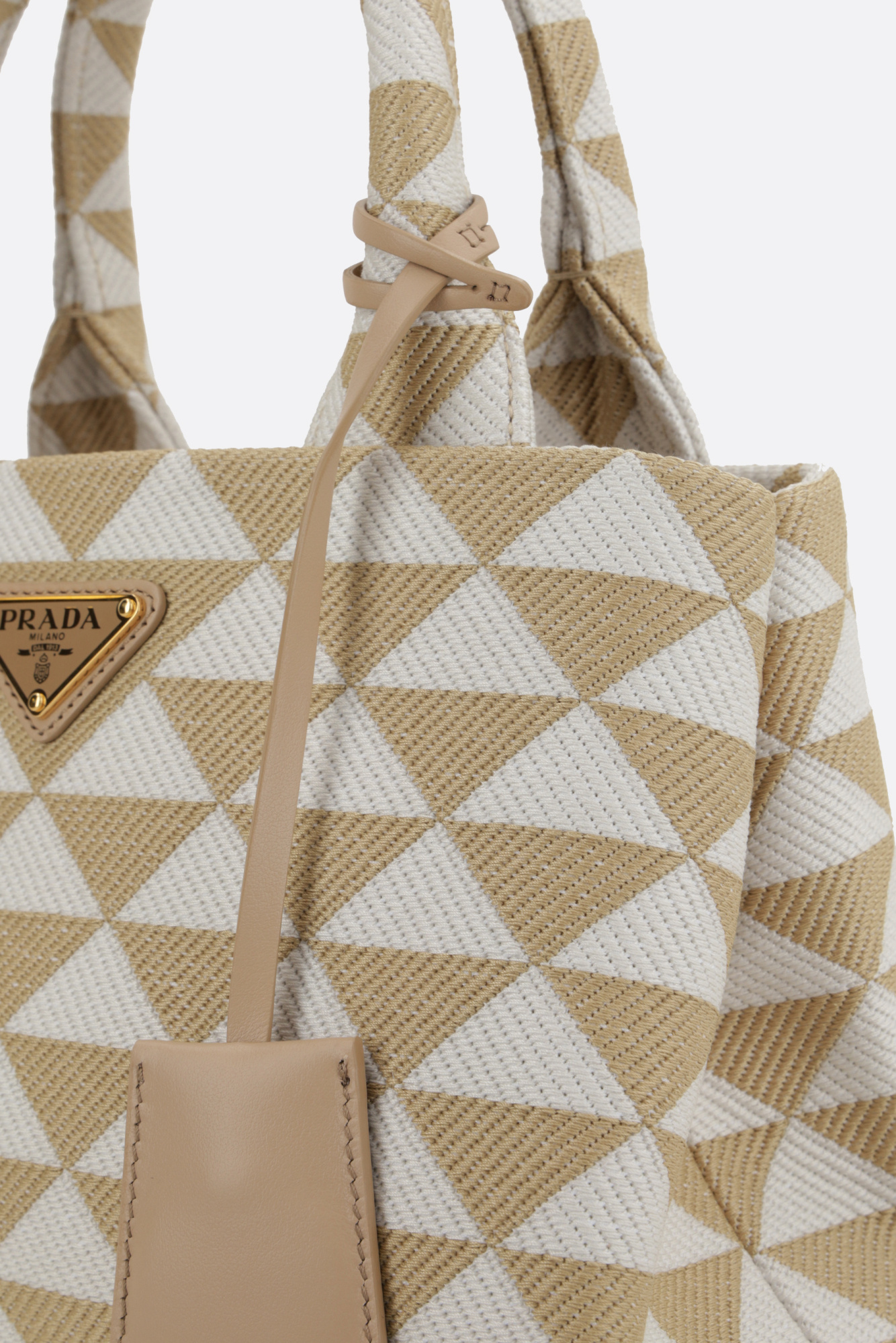 Prada Symbole Embroidered Tote Bag In Nude