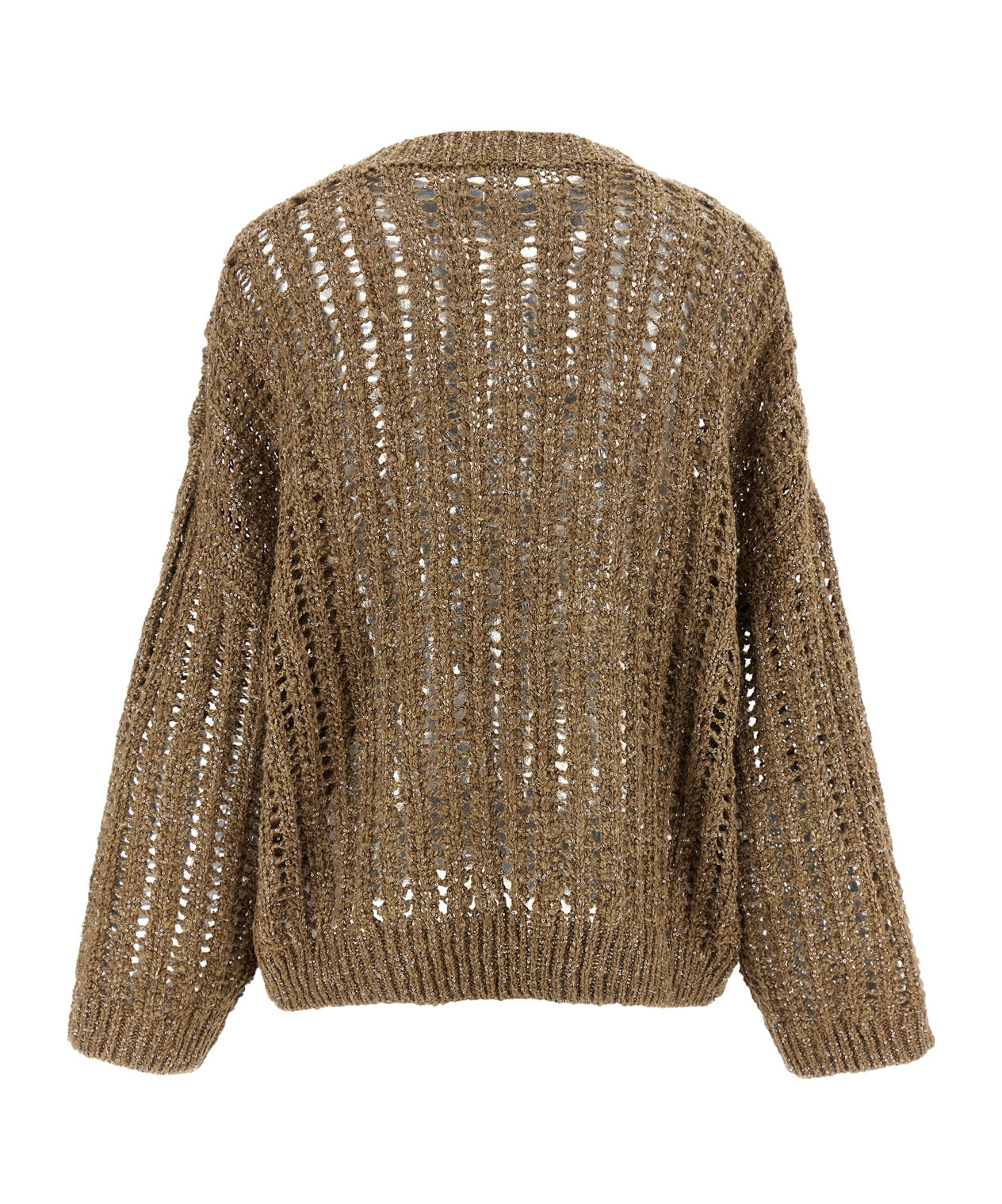 Brunello Cucinelli Net Sweater With Crew Neck And Open-knit Design In Brown