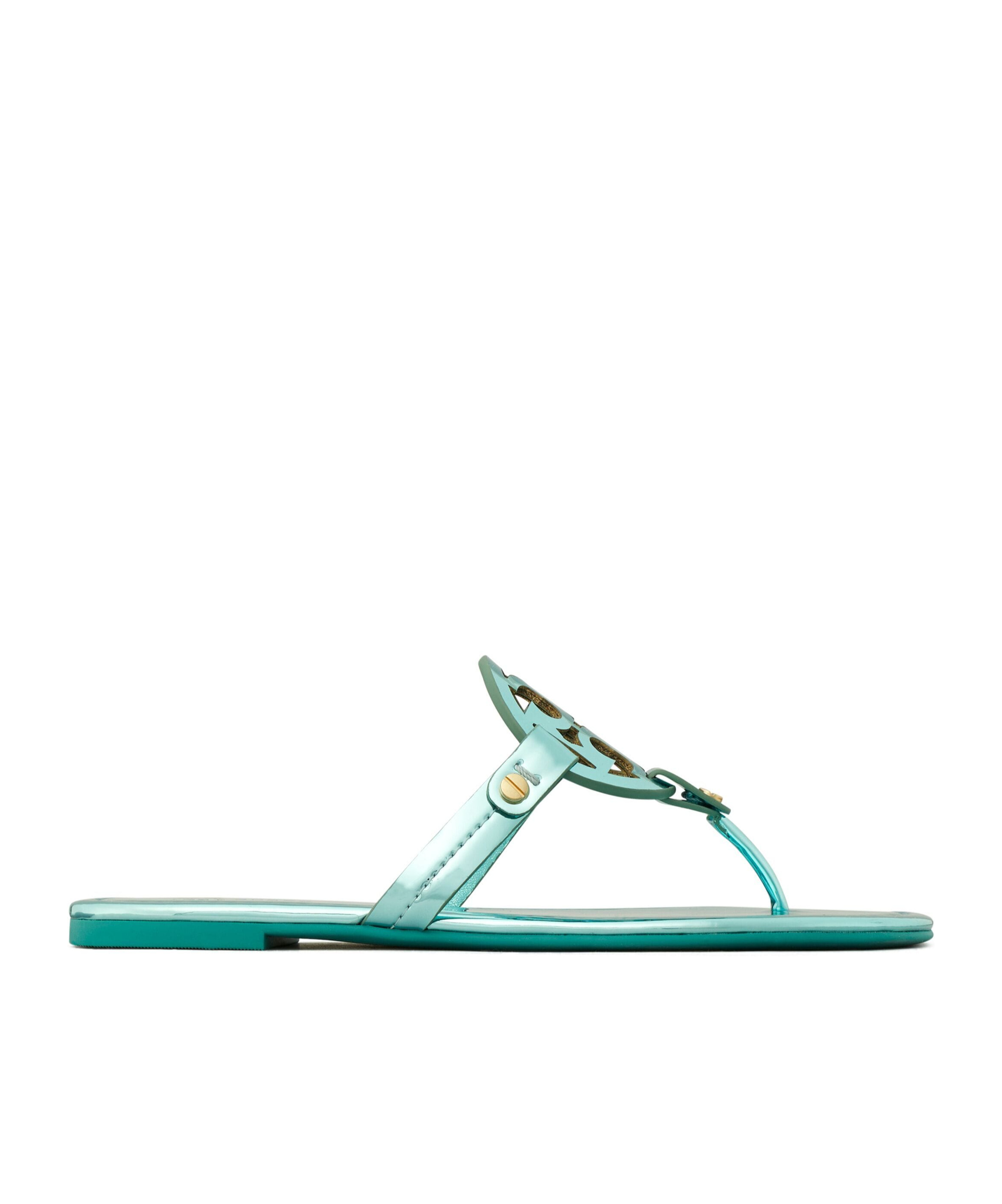 Tory Burch Miller Metallic-effect Slides In Green