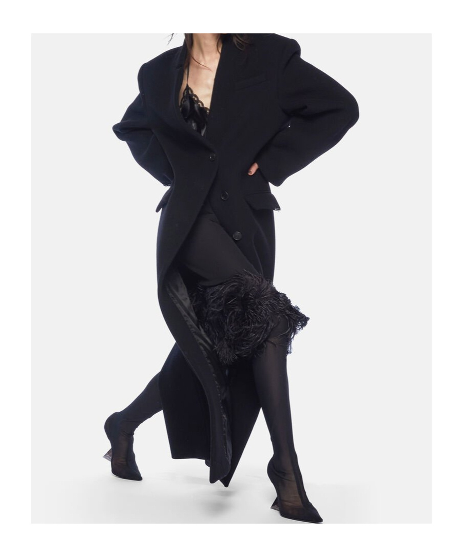Attico Womens Single-breasted Flap-pockets Relaxed-fit Wool-blend Coat Black In Black