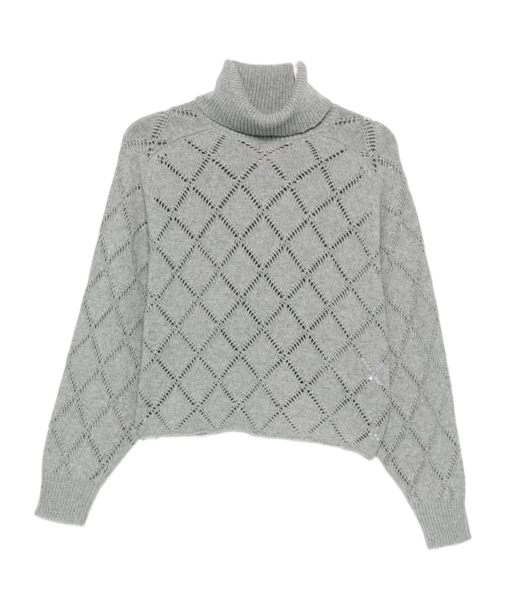 Semicouture Cropped Knit Sweater With Diamond-patterned Openwork Design In Gray