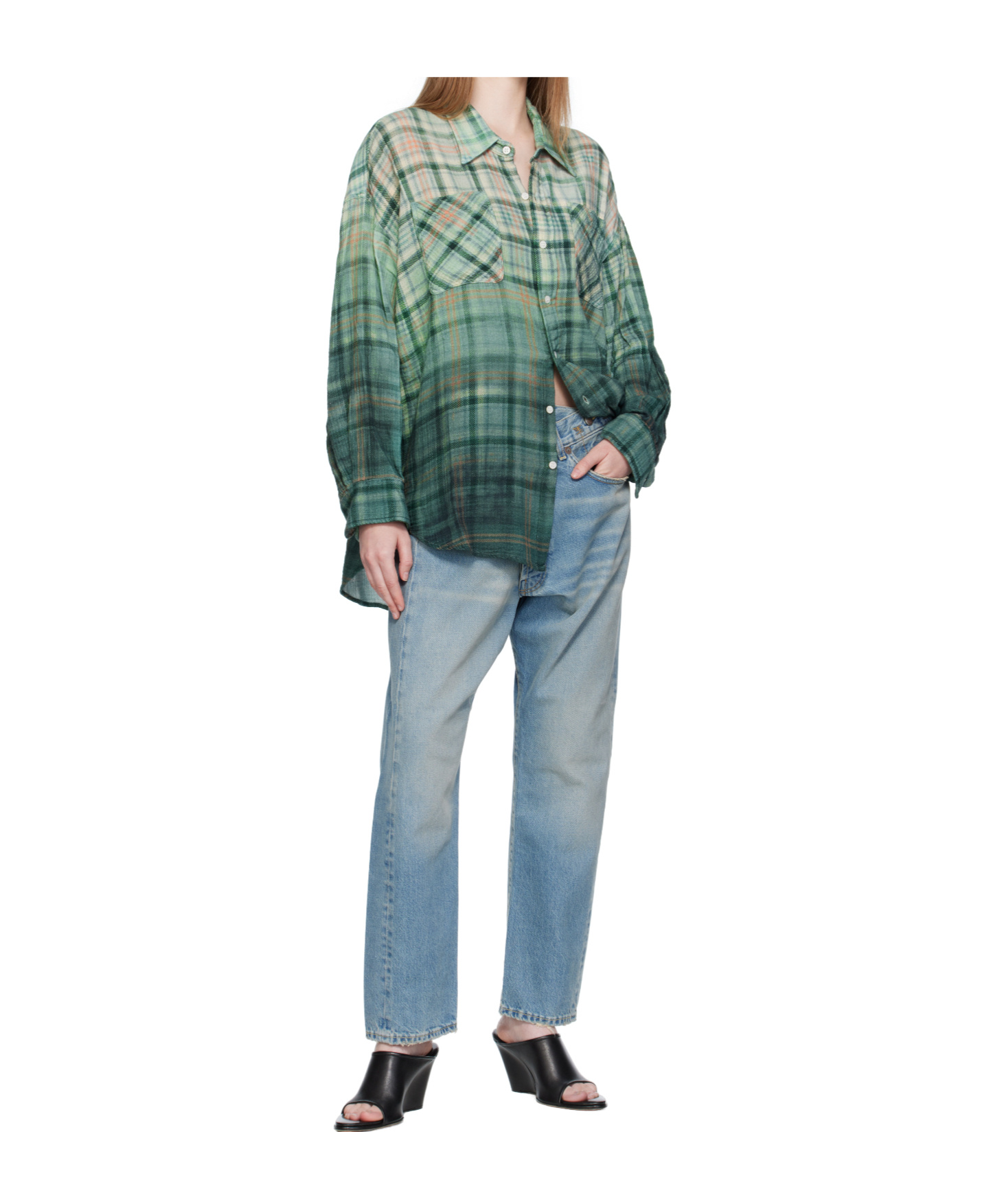 R13 Drop Neck Work Shirt In Green