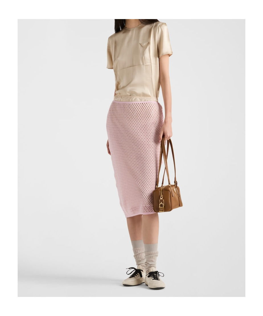 Prada Open Weave Midi Skirt In Pink