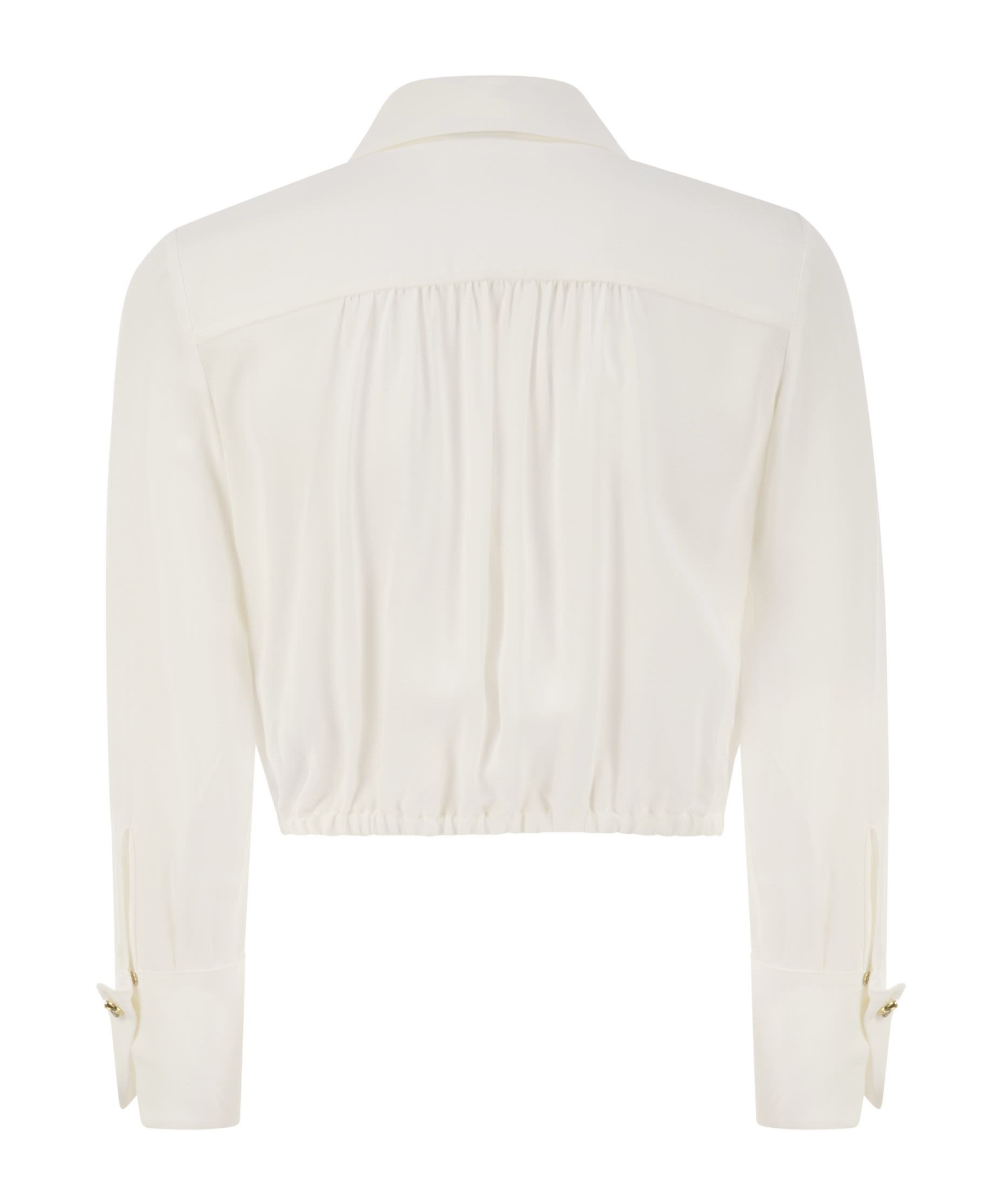 Elisabetta Franchi Georgette Cropped Shirt With Elastic Band In White